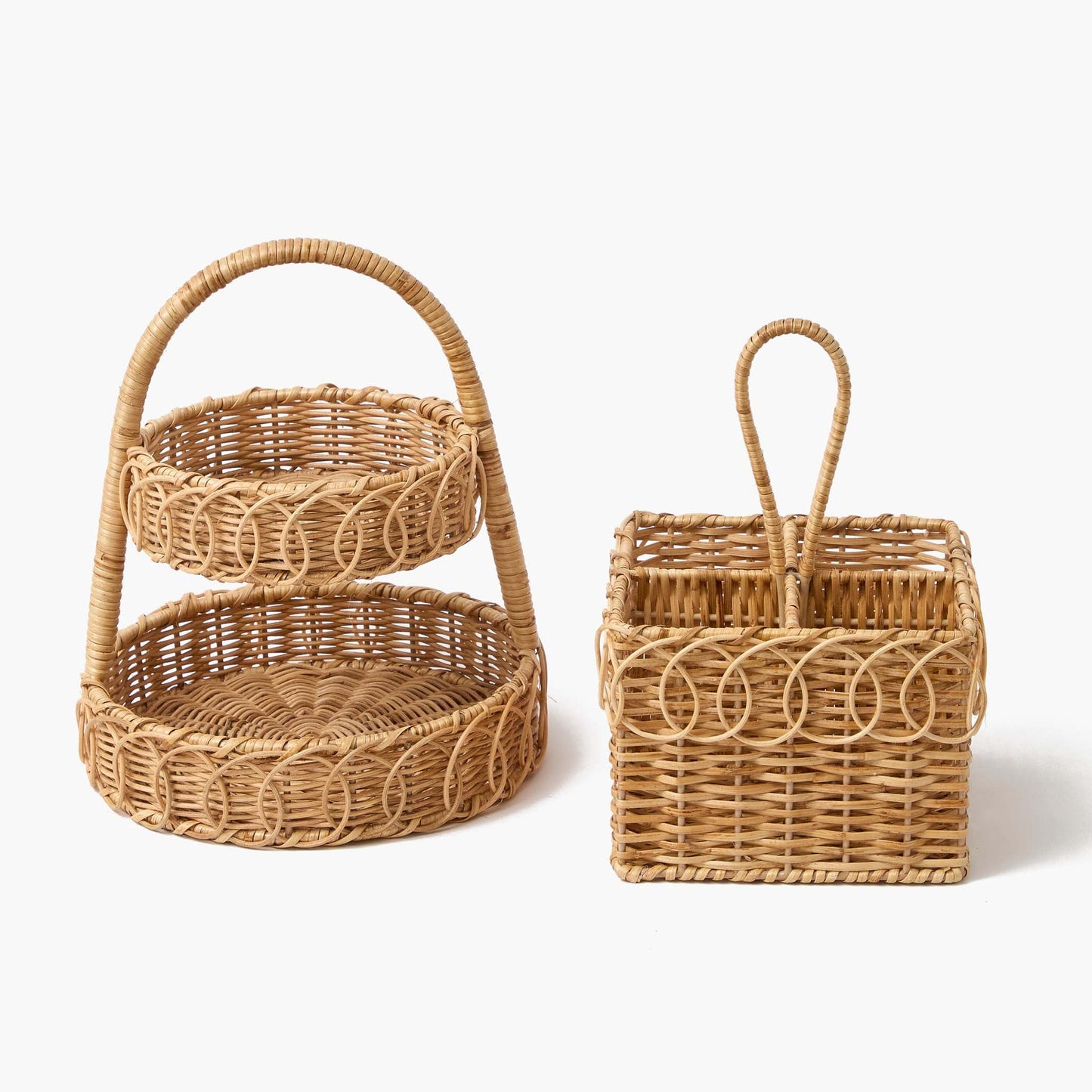 Cestino per posate in rattan intrecciato