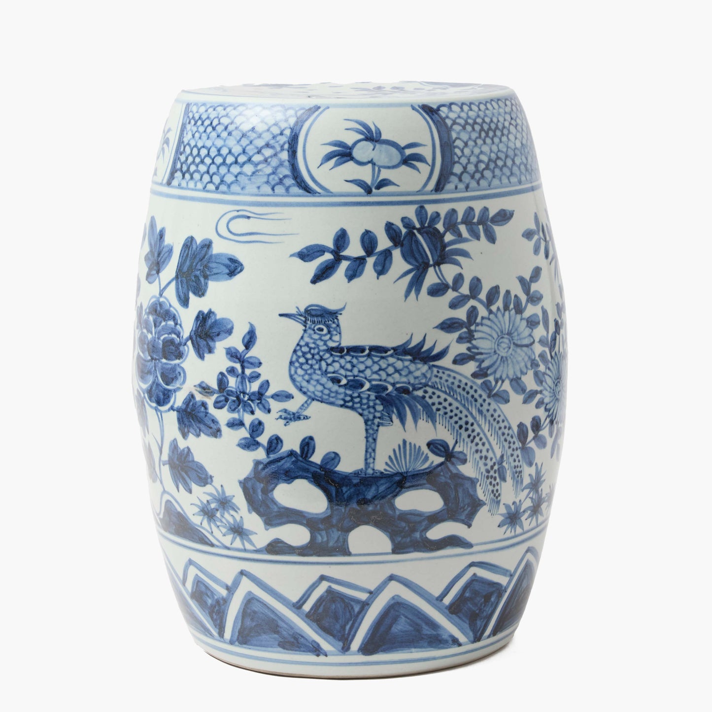 Sgabello in ceramica blu Chinoiserie