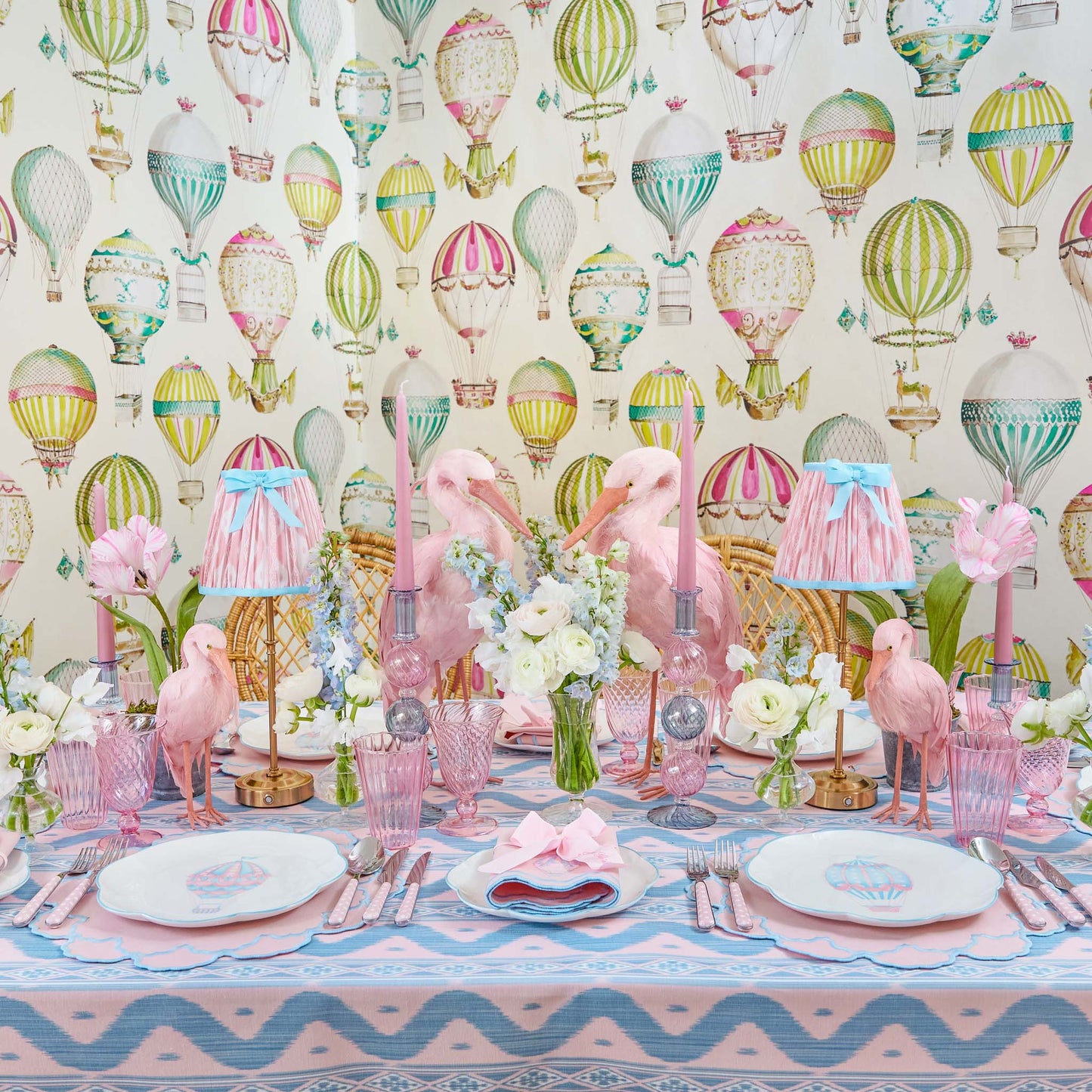 Paralume con fiocco Ikat rosa e blu (18 cm)