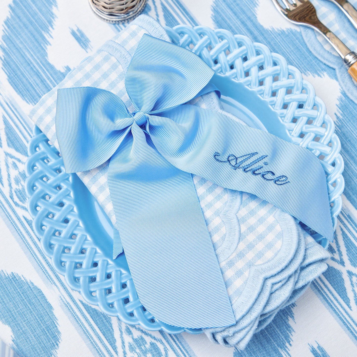 Fiocco personalizzabile in grosgrain blu