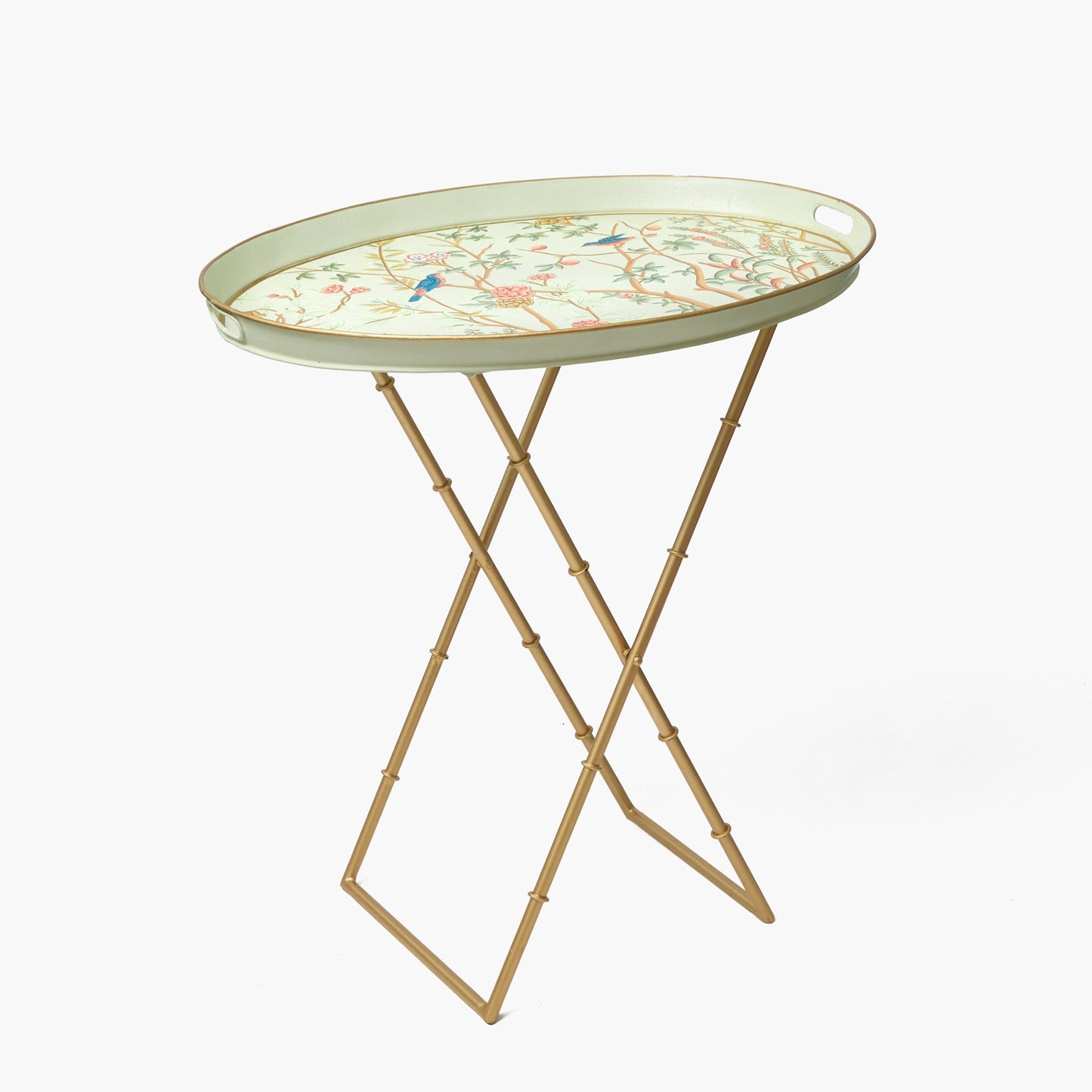 Vassoio rotondo Chinoiserie Tole con supporto