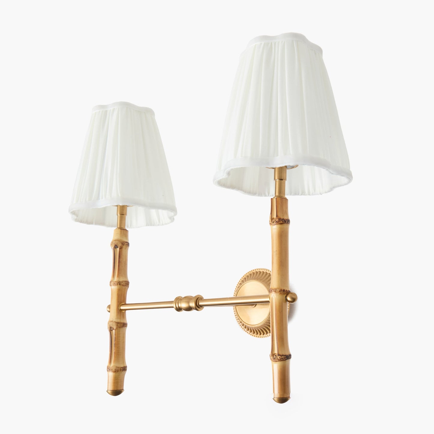 Lampada da parete doppia ricaricabile in bambù con paralumi color crema (14 cm)