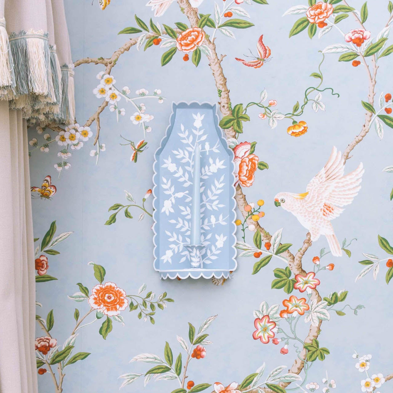 Applique per candela in stile cinese blu Tole