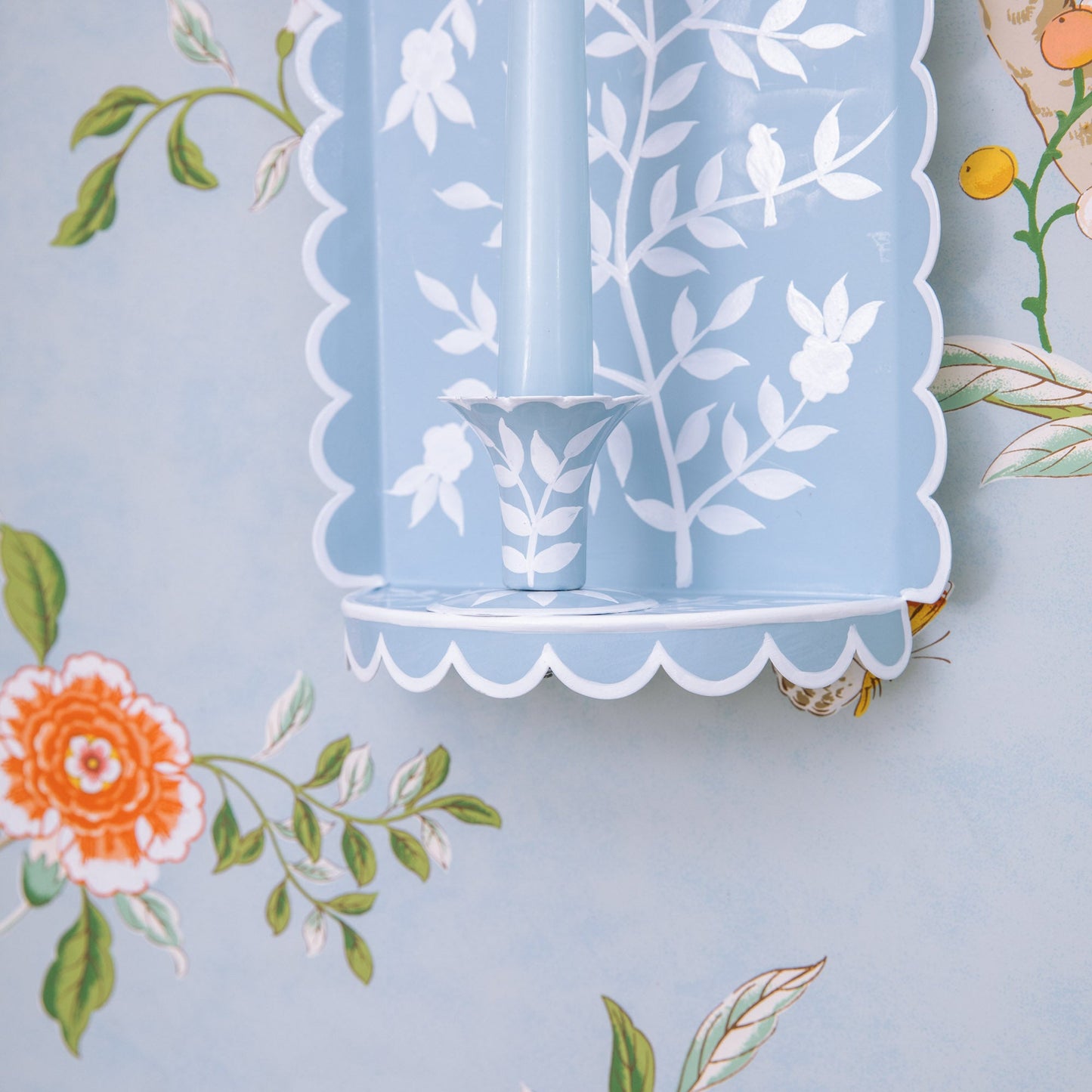 Applique per candela in stile cinese blu Tole