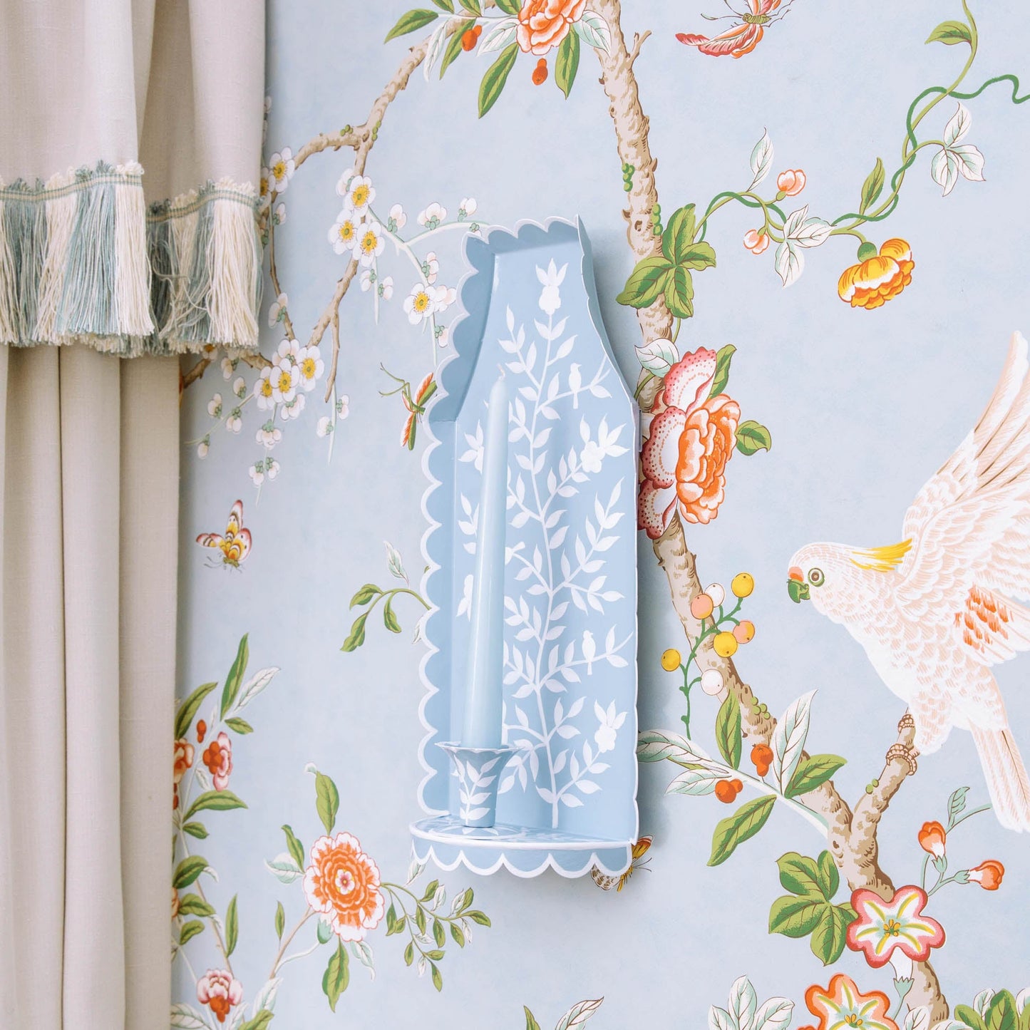 Applique per candela in stile cinese blu Tole