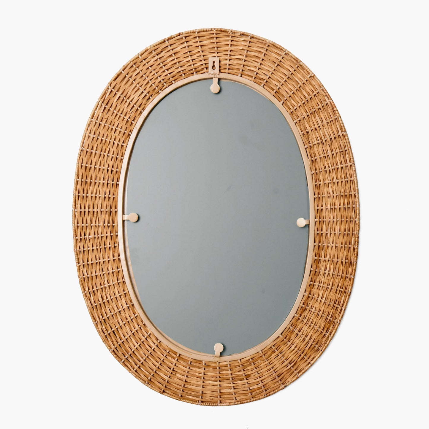Specchio ovale in rattan intrecciato