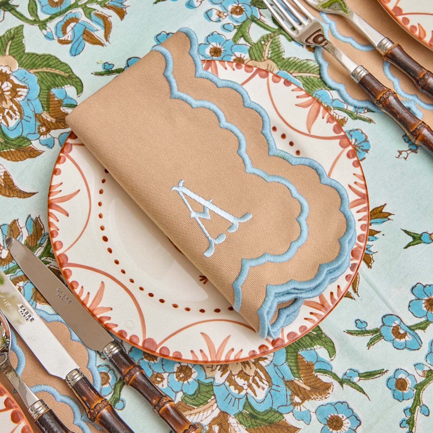 Tovagliette e tovaglioli Lily Sand & Blue (set da 4)