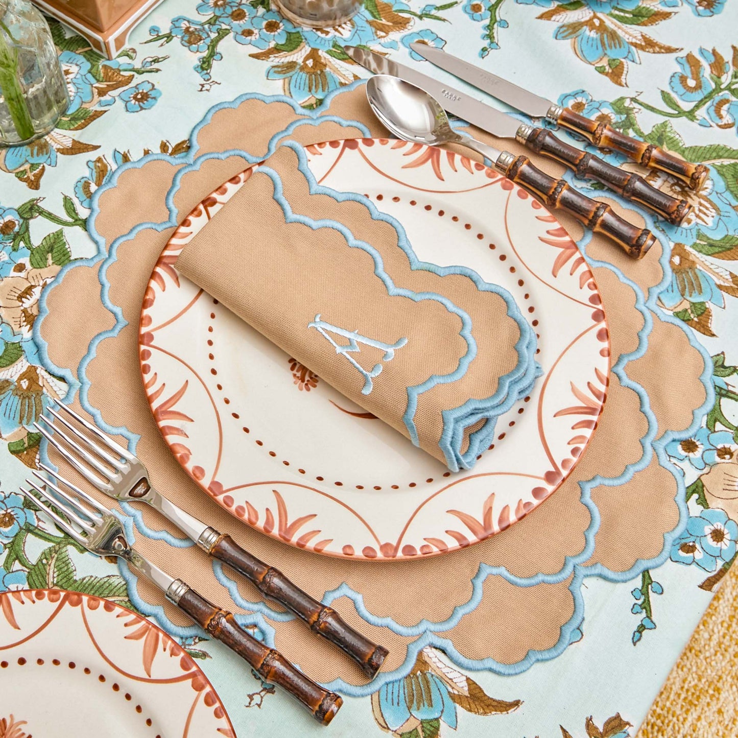 Tovagliette e tovaglioli Lily Sand & Blue (set da 4)