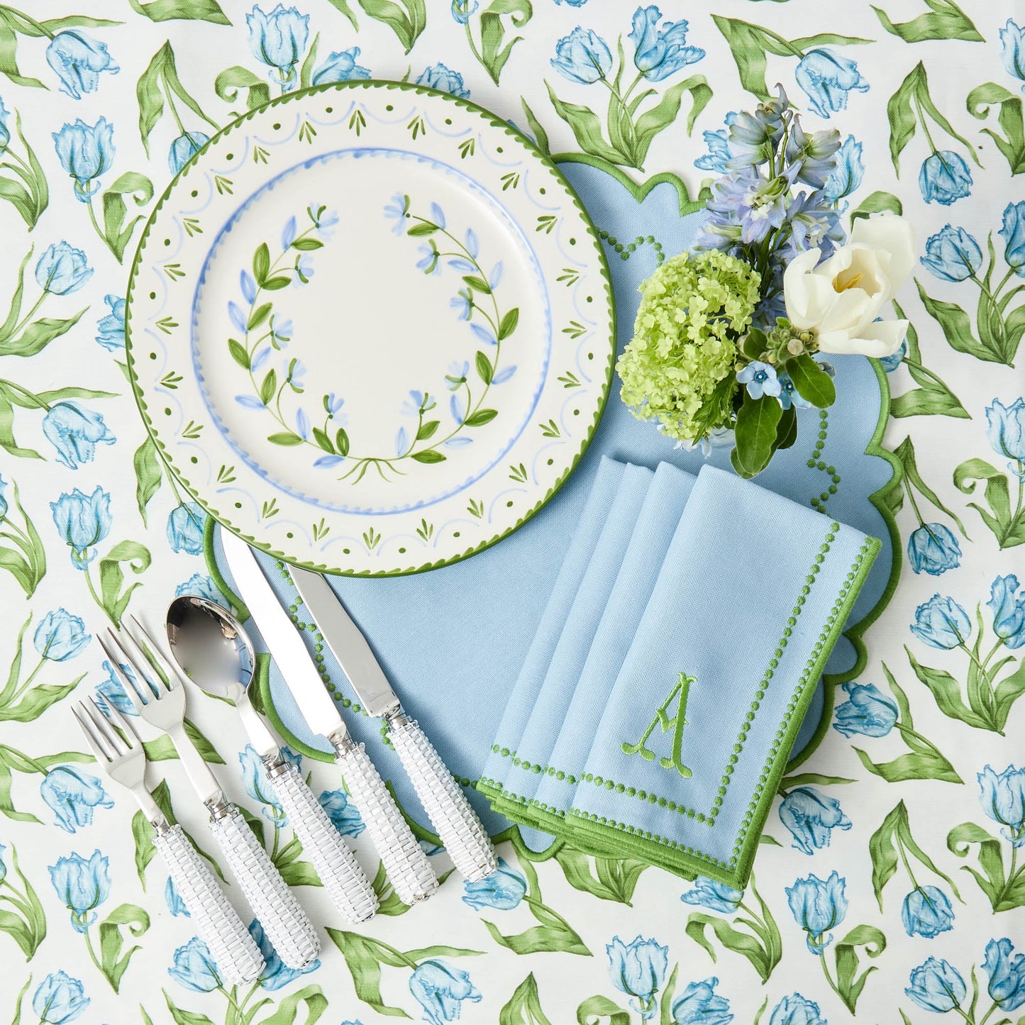 Tovaglioli Mariana blu e verde (set da 4)