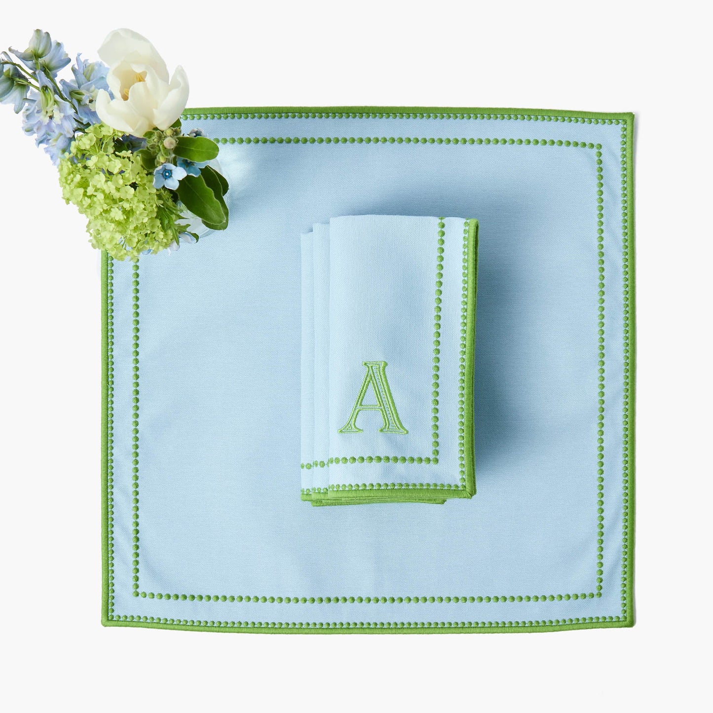 Tovagliette e tovaglioli Mariana blu e verde (set da 4)