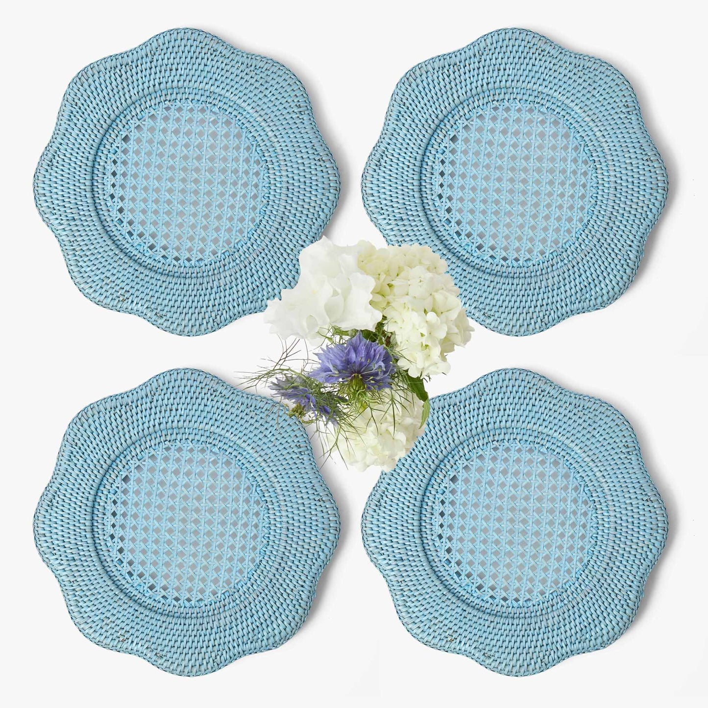 Piatti da portata in rattan smerlato blu (set da 4)