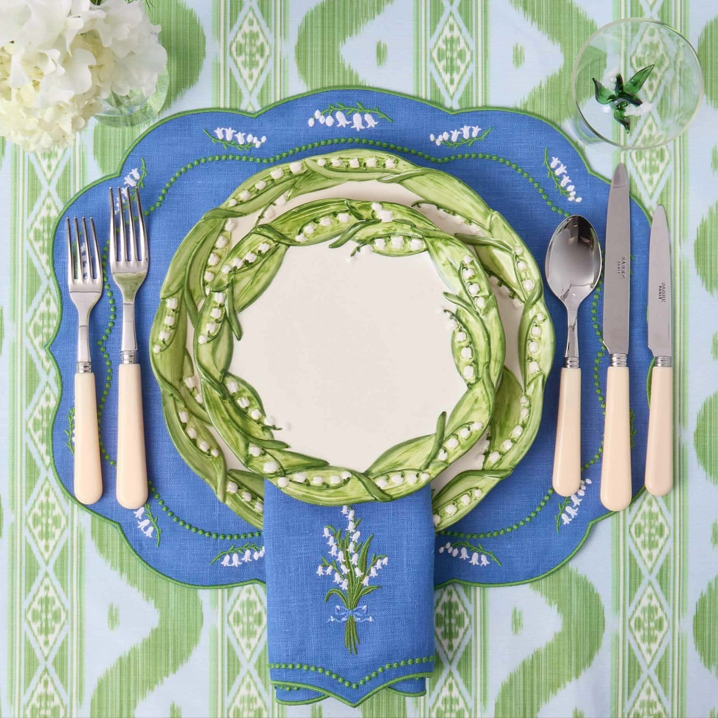 Tovagliette e tovaglioli in lino blu Lily of the Valley (set da 4)