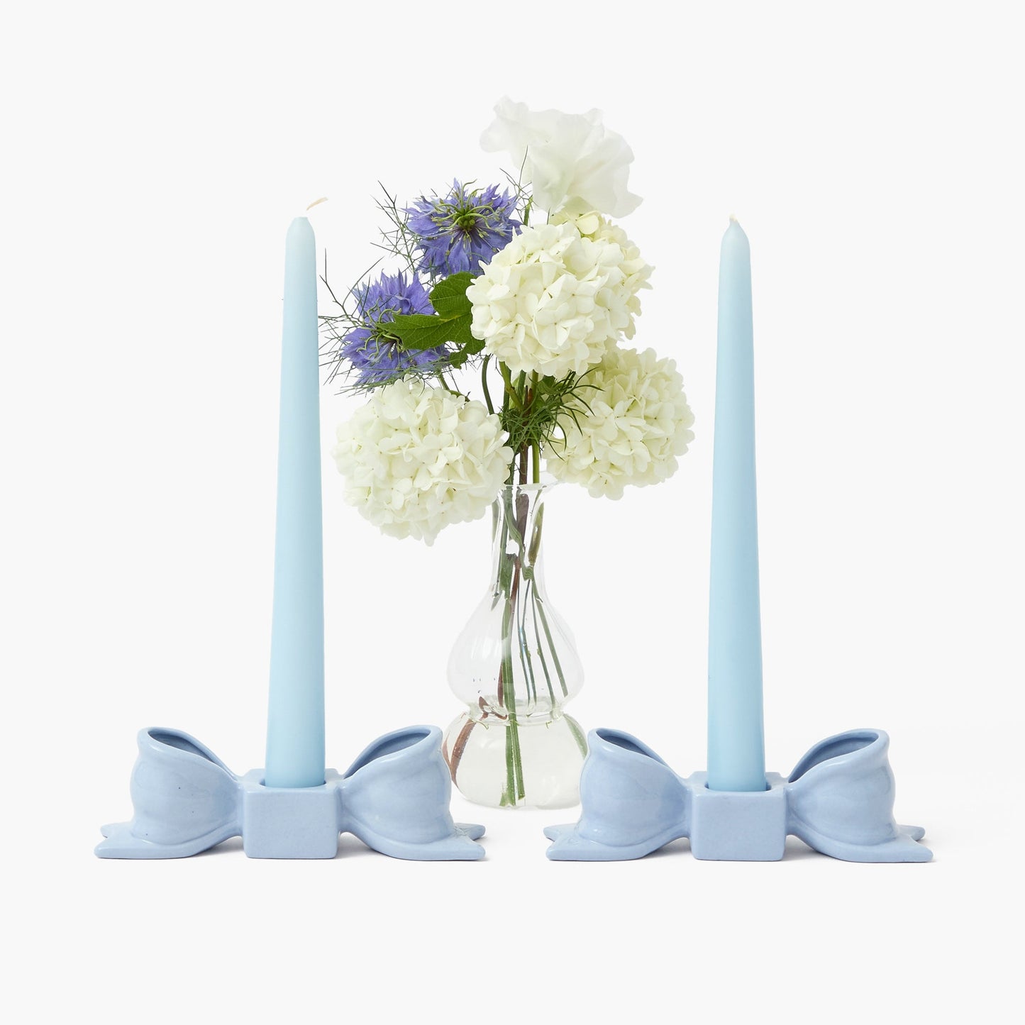 Portacandele a fiocco in ceramica blu (coppia)