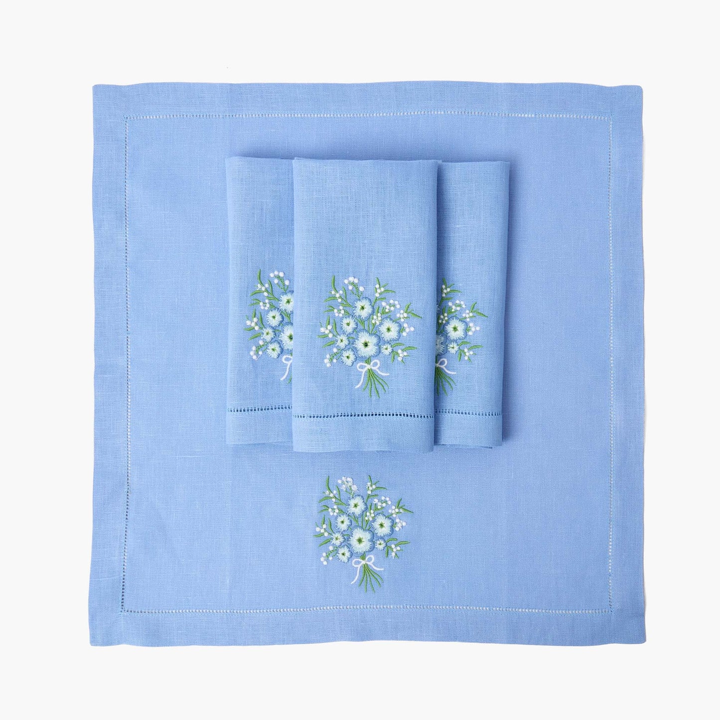 Tovaglioli di lino con motivo floreale pervinca (set da 4)