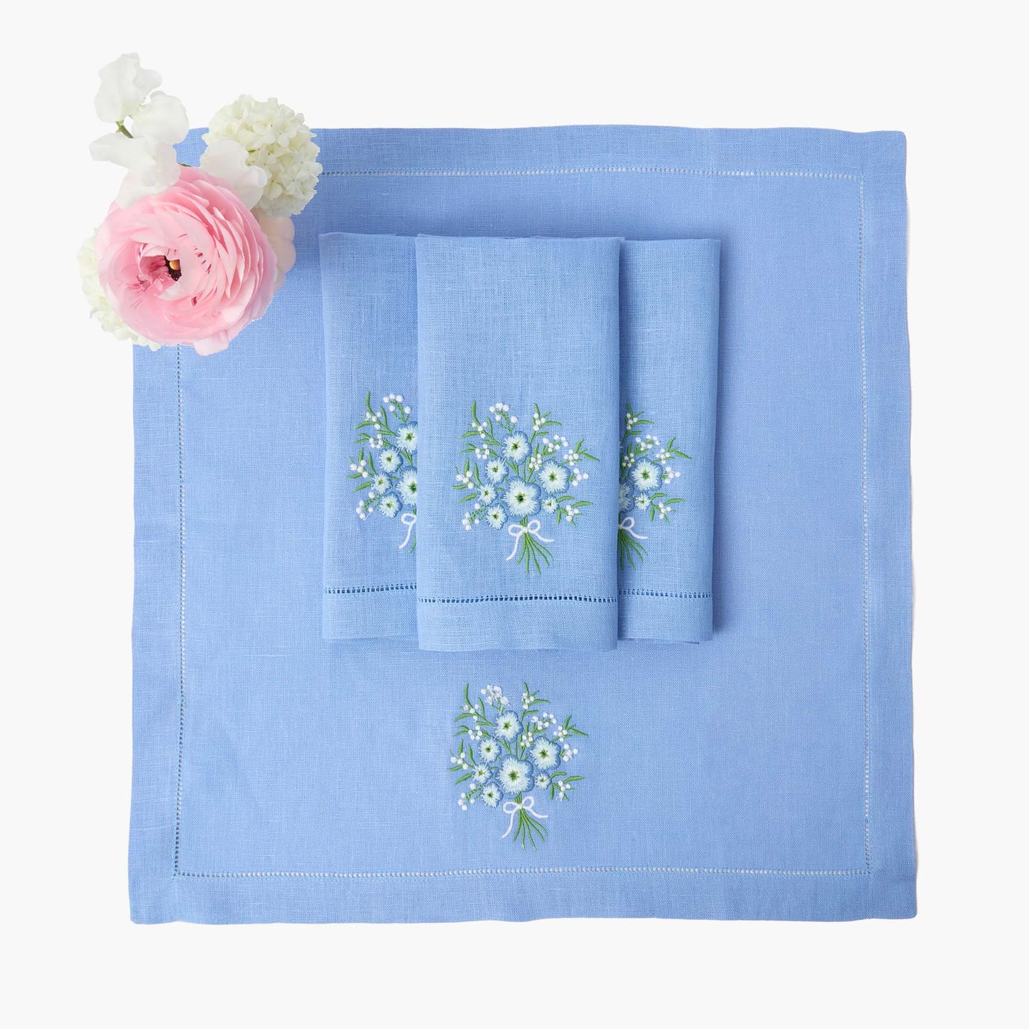 Tovaglioli di lino con motivo floreale pervinca (set da 4)