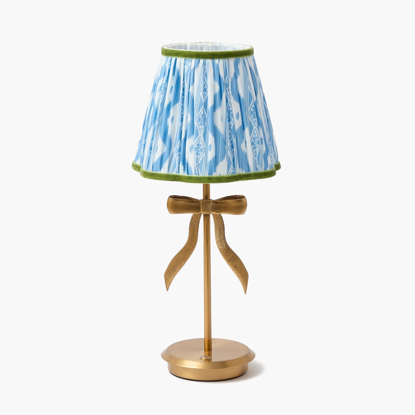 Lampada ricaricabile Marilyn Bow con paralume Ikat blu e verde (18 cm)