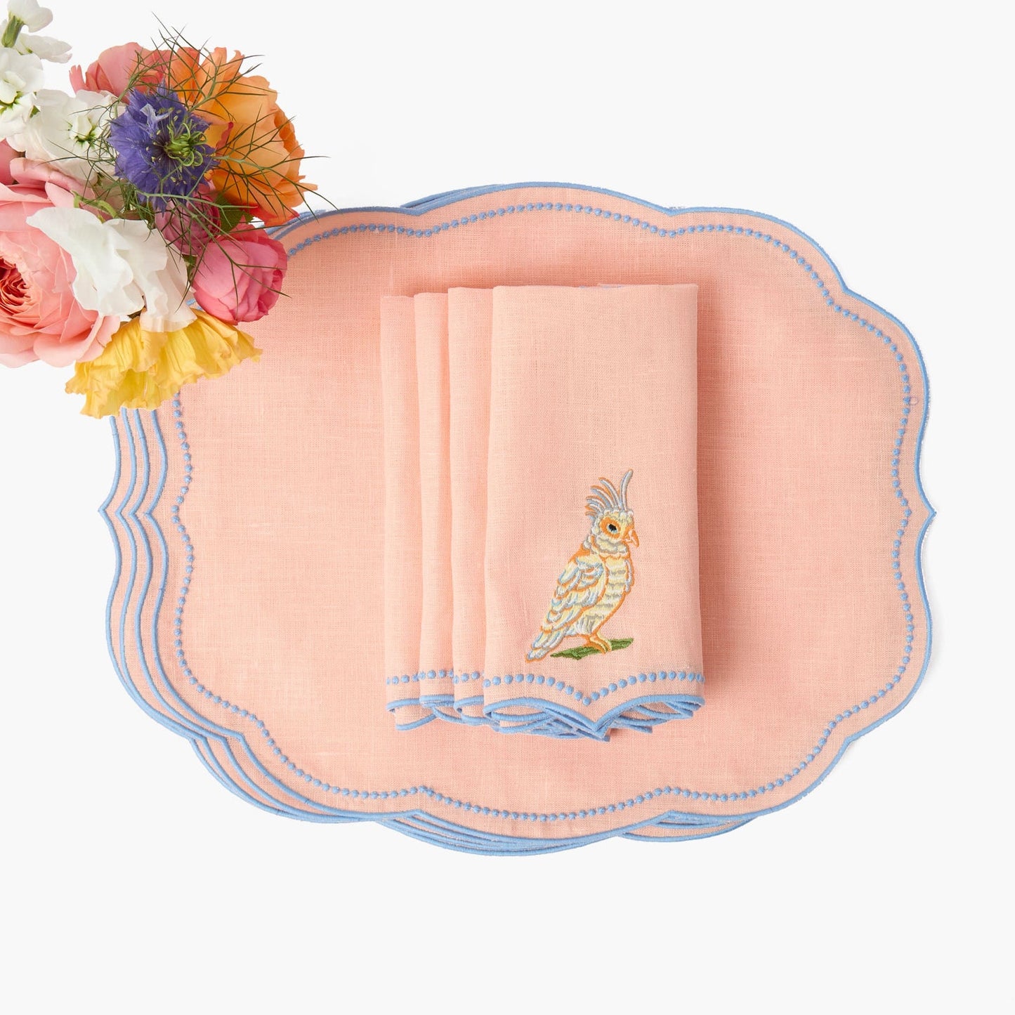 Tovagliette all'americana Eloise Coral & Blue Linen (set da 4)