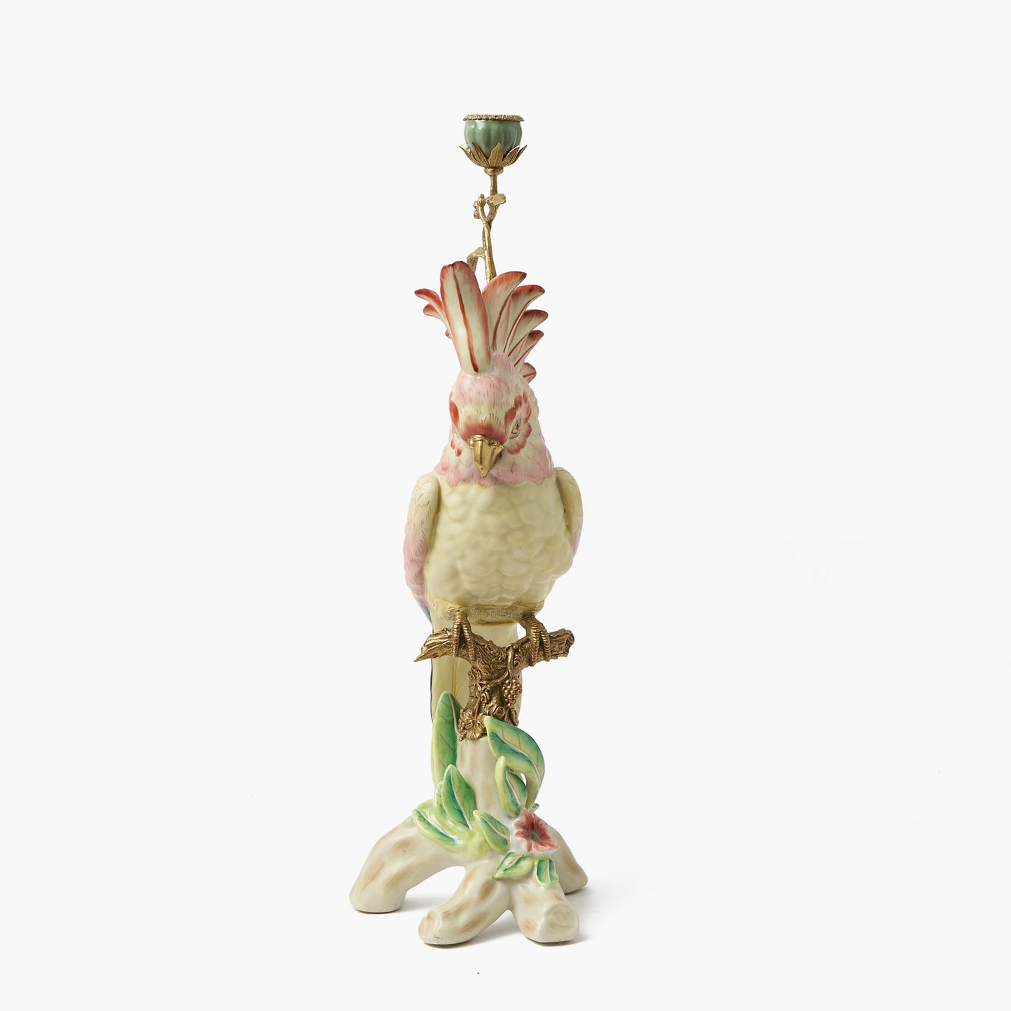 Grande portacandele a forma di cacatua rosa