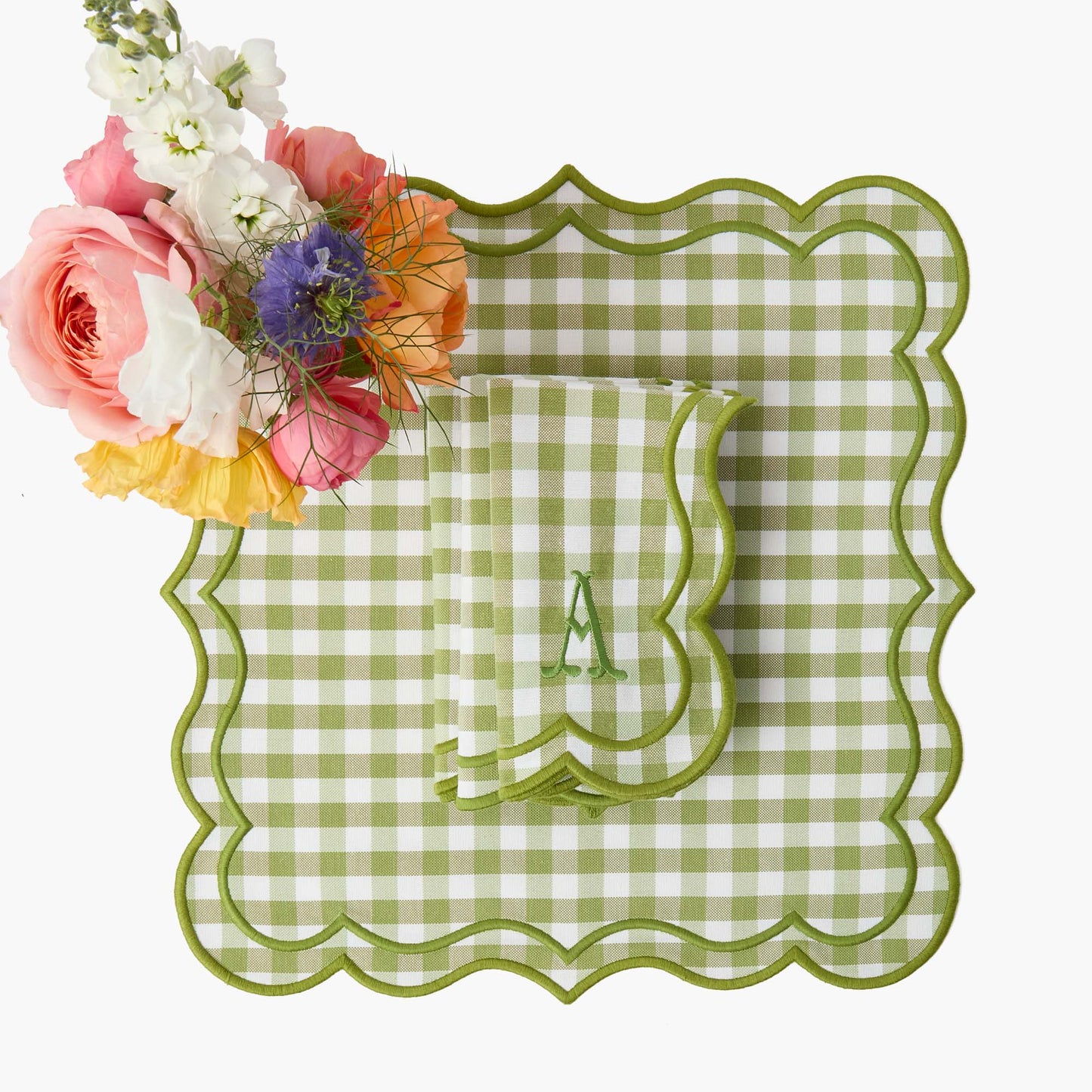 Tovagliette e tovaglioli a quadretti verdi Eloise (set da 4)