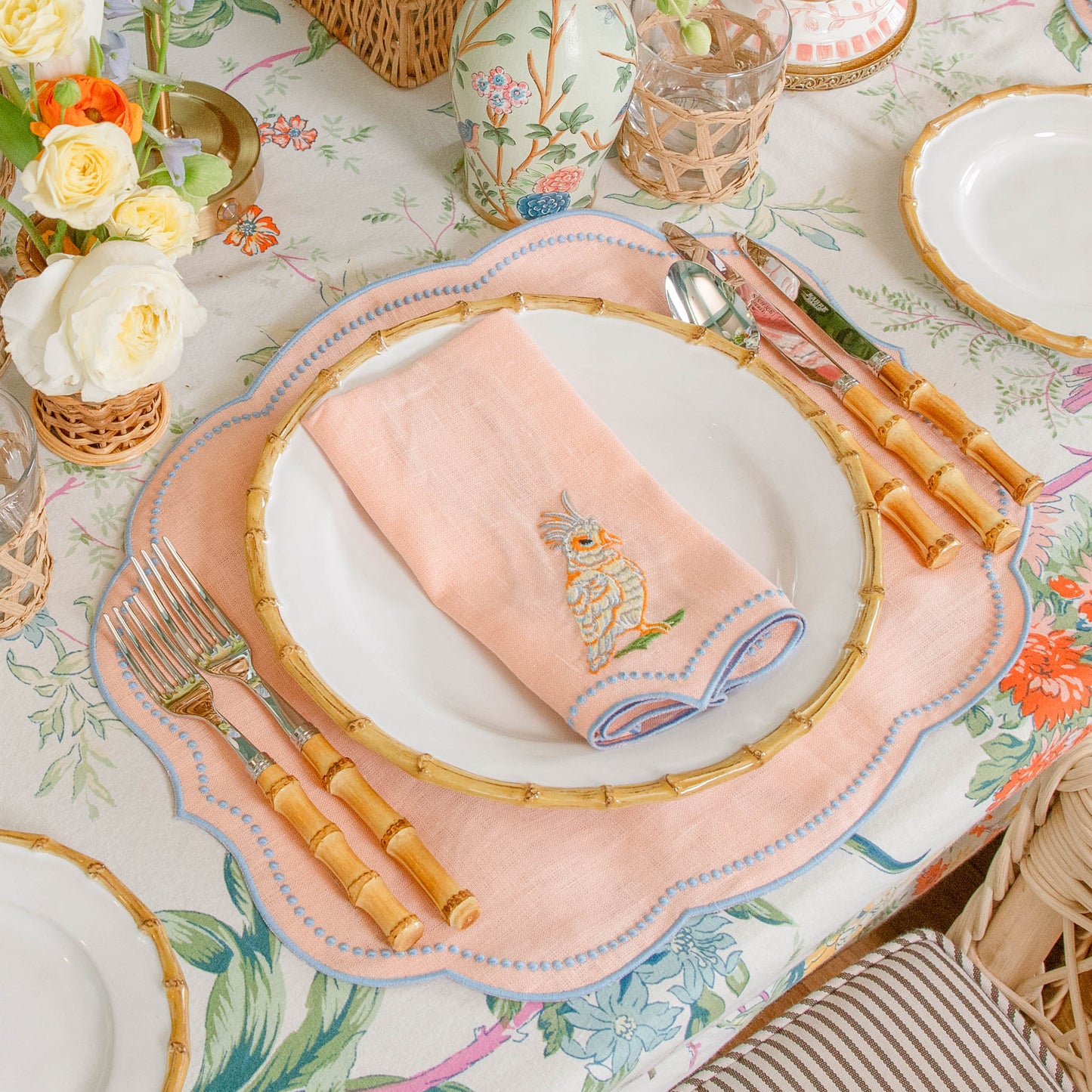 Tovagliette all'americana Eloise Coral & Blue Linen (set da 4)