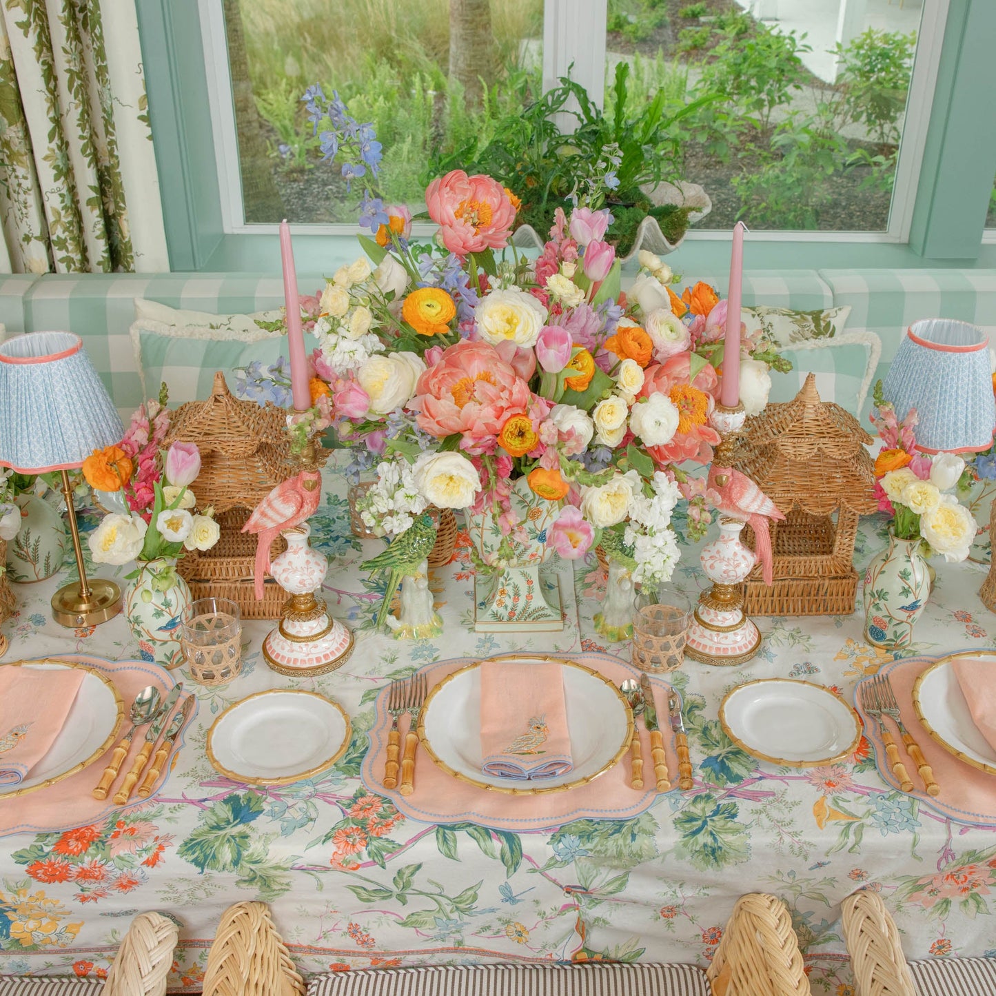 Tovagliette all'americana Eloise Coral & Blue Linen (set da 4)