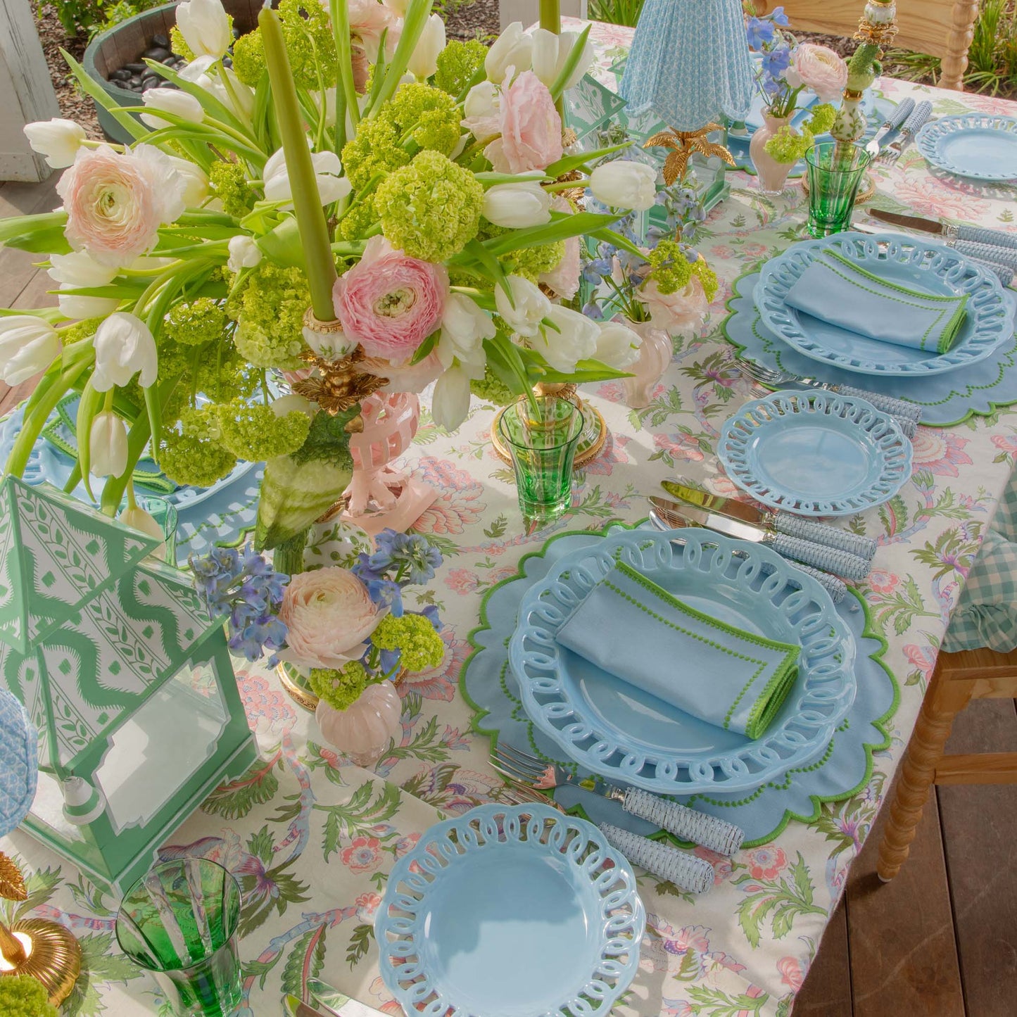 Tovagliette e tovaglioli Mariana blu e verde (set da 4)