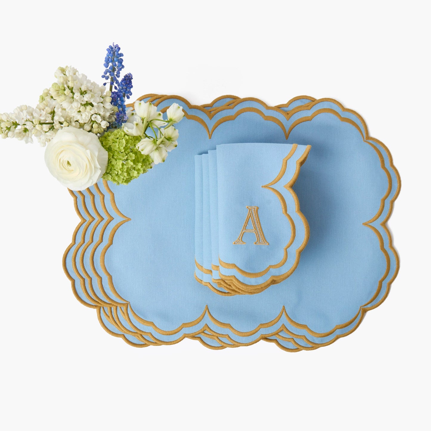 Tovagliette e tovaglioli Serena Blue & Caramel (set da 4)