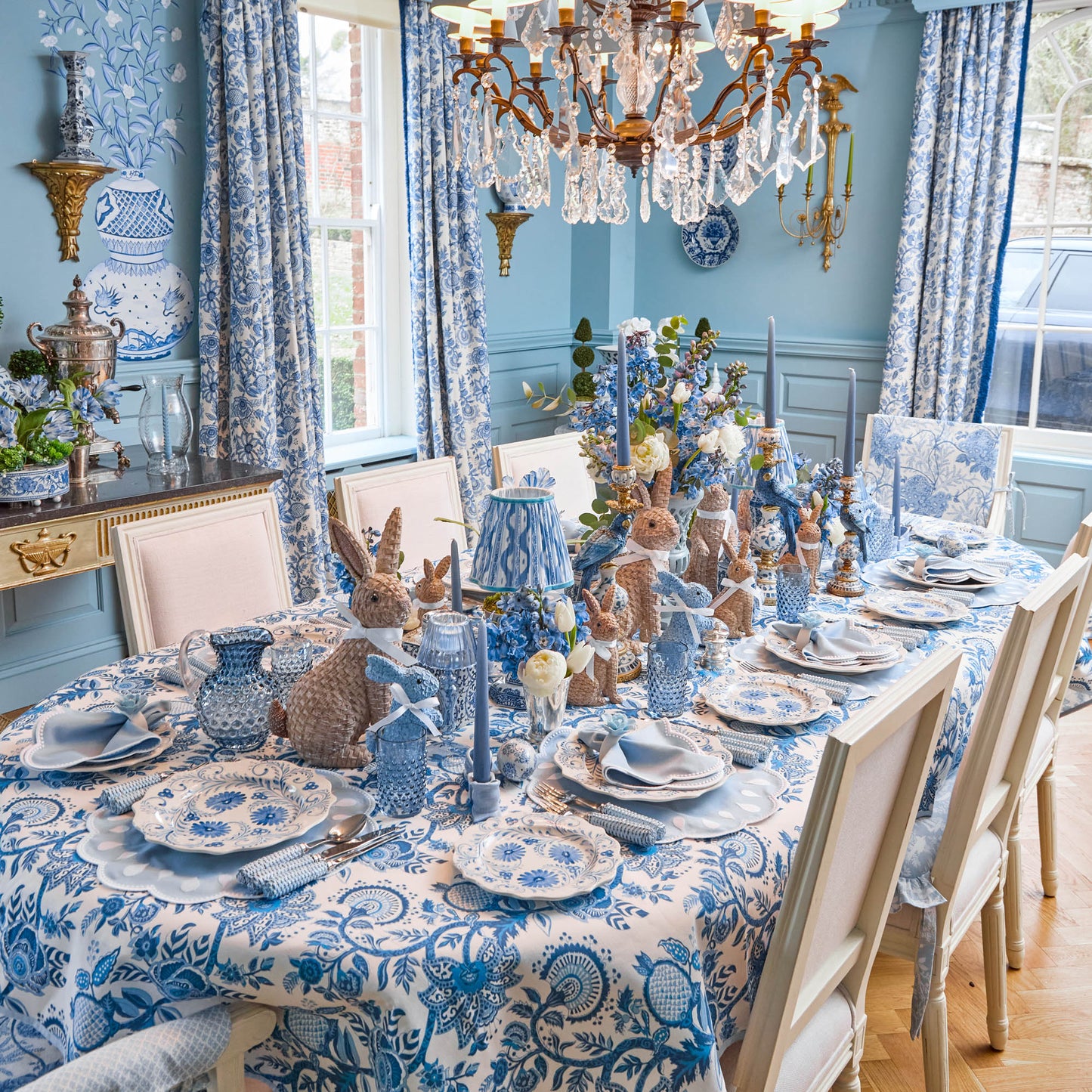 Lampada ricaricabile Serena Chinoiserie con paralume Ikat blu (18 cm)