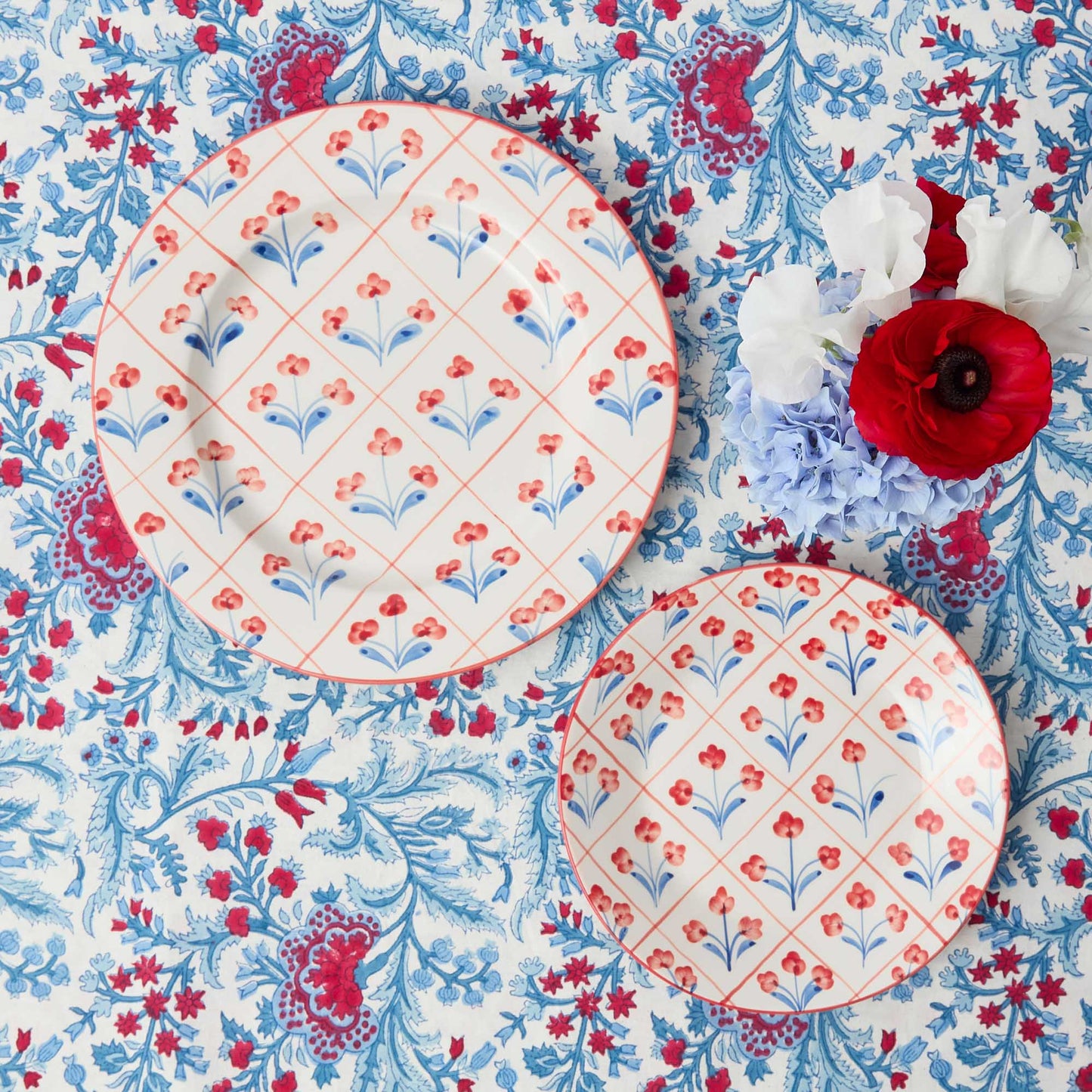 Piatti da portata e da antipasto con motivo floreale blu e rosso (set da 8)