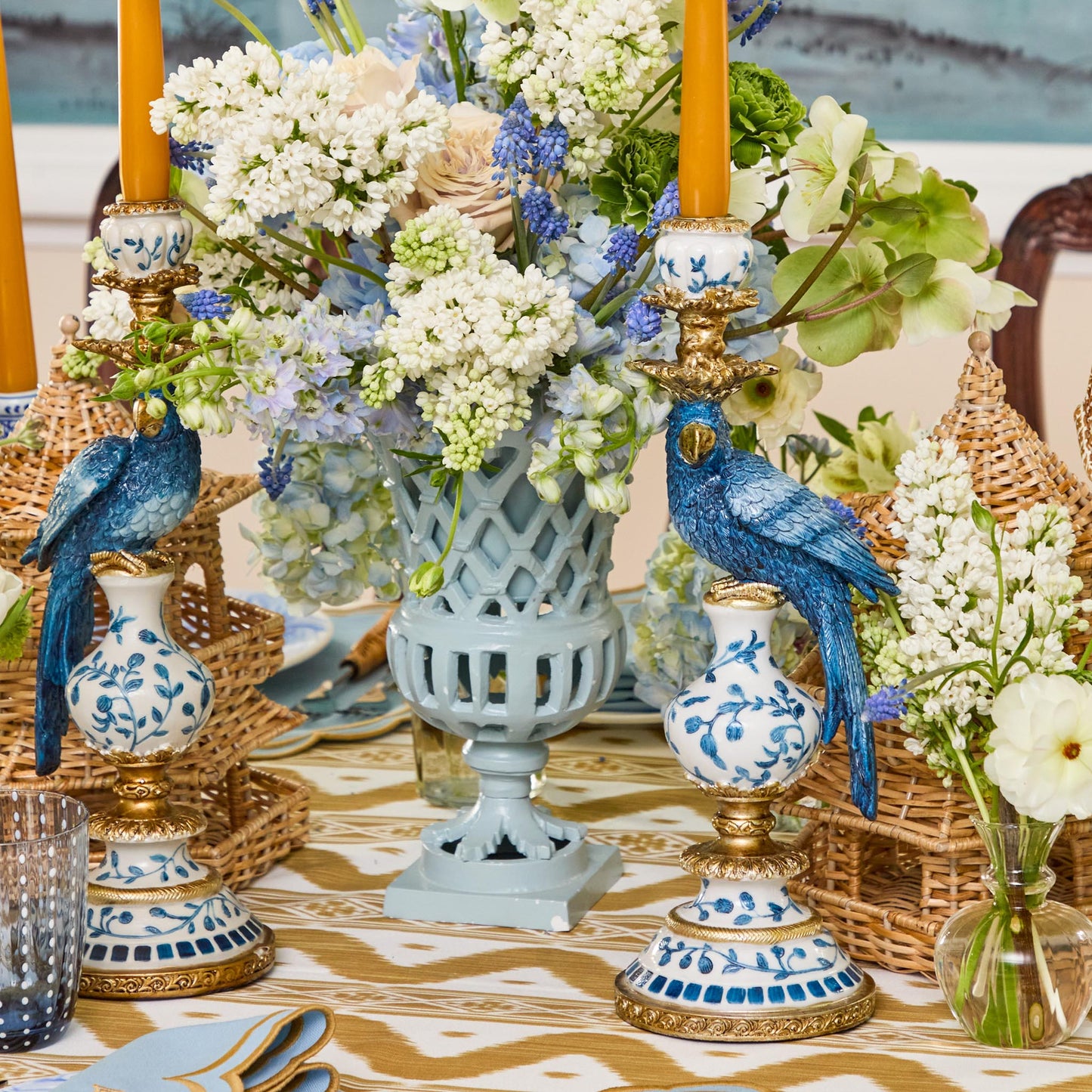 Set portacandele pappagallo blu