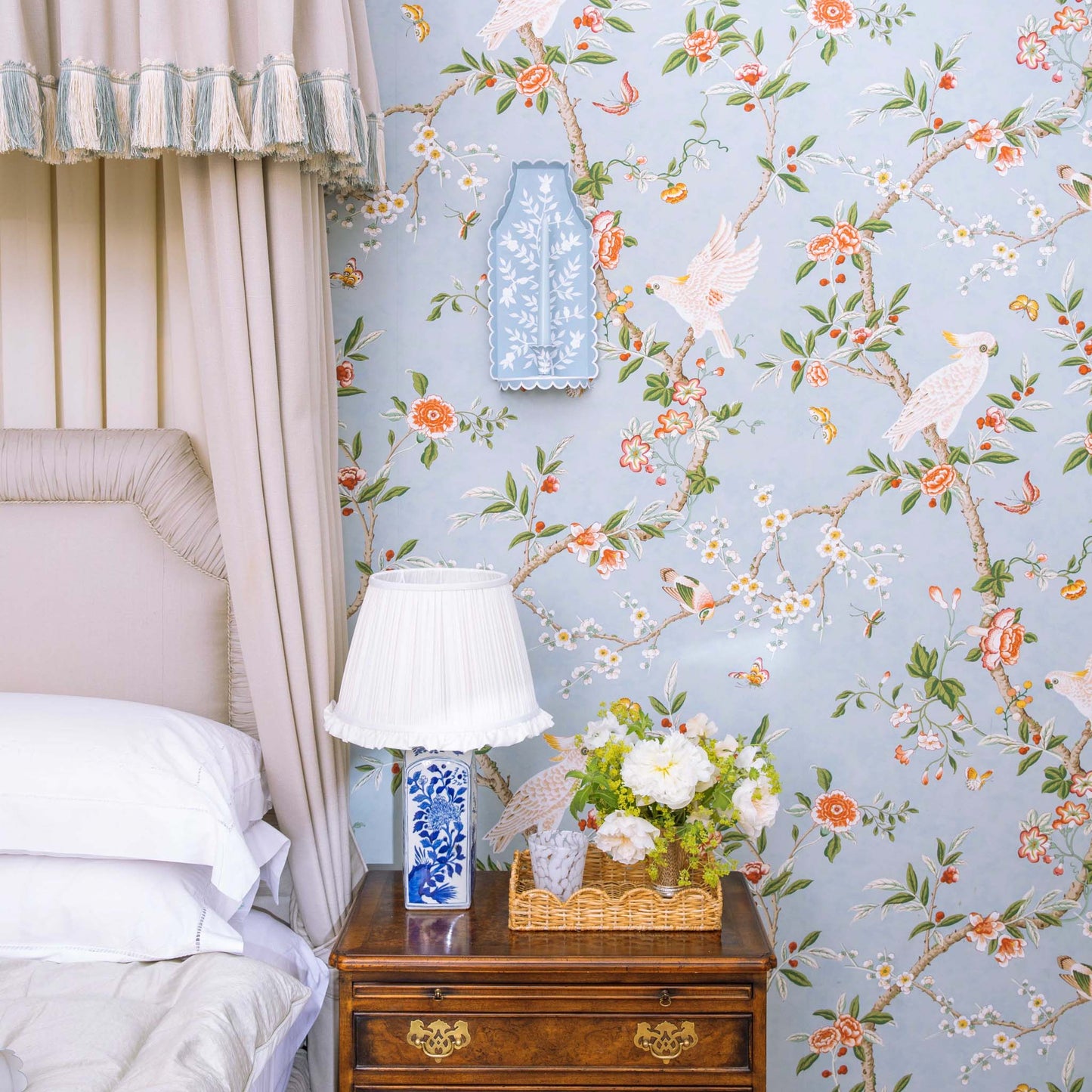 Applique per candela in stile cinese blu Tole