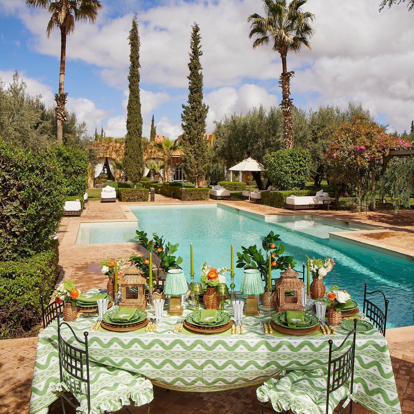 Tovaglioli di lino verde con motivo a palma (set da 4)