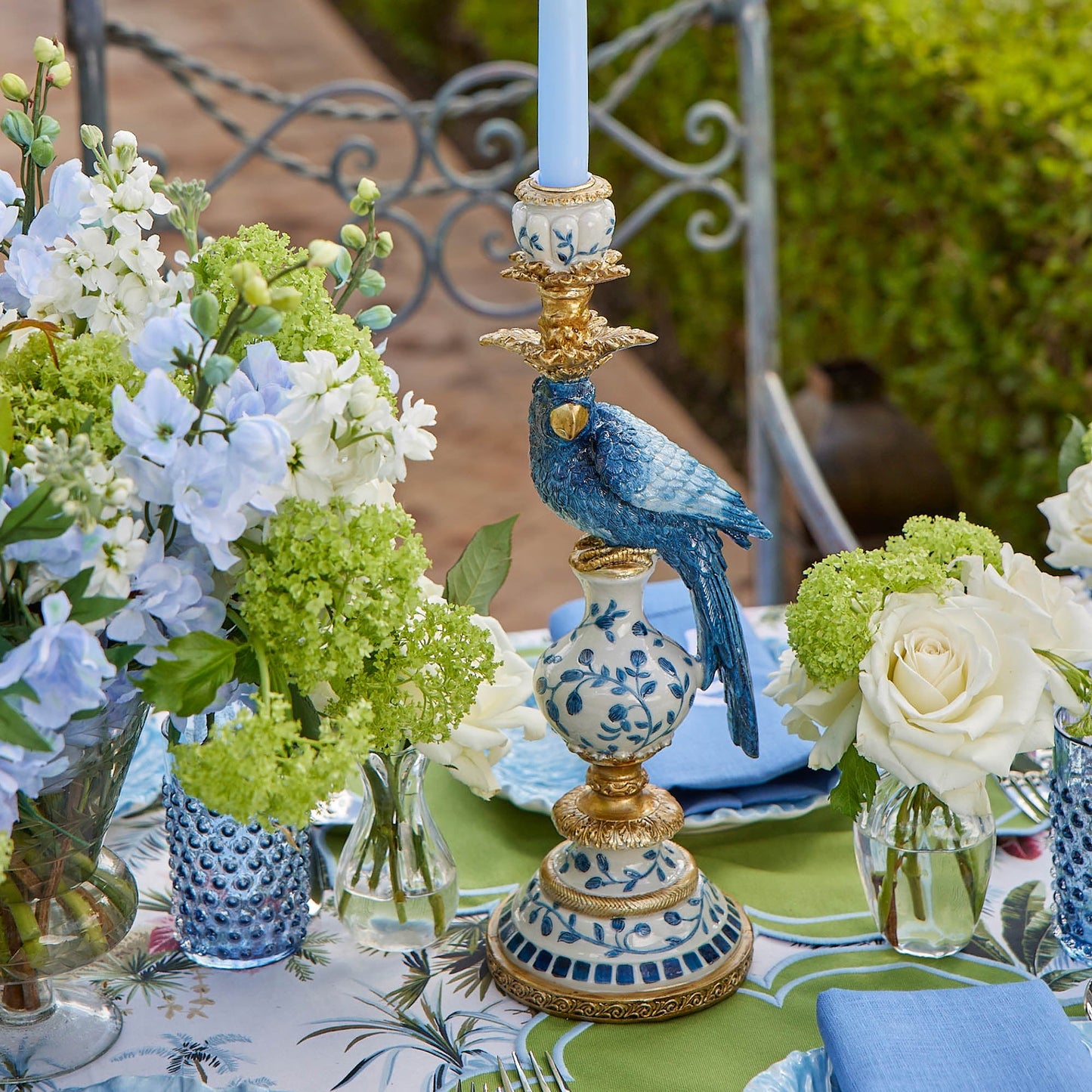 Set portacandele pappagallo blu