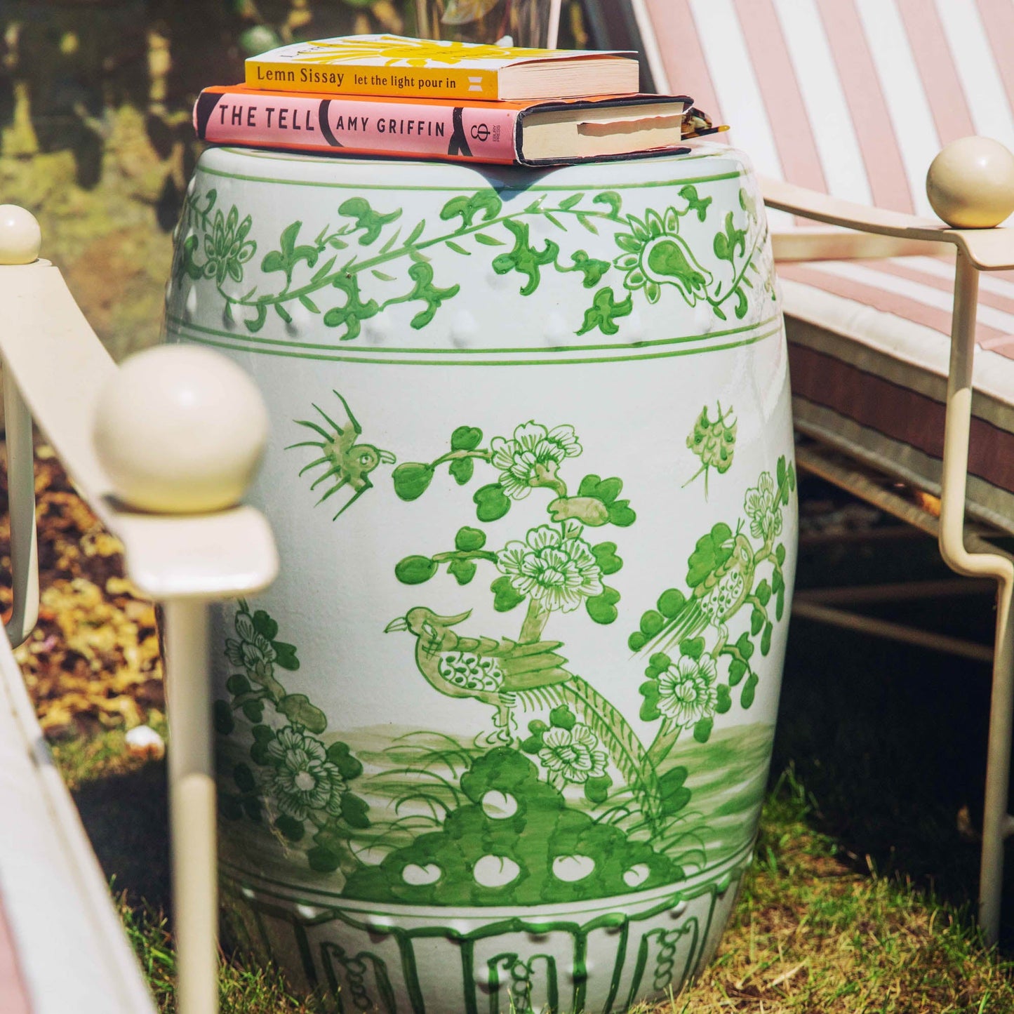 Sgabello in ceramica verde Chinoiserie