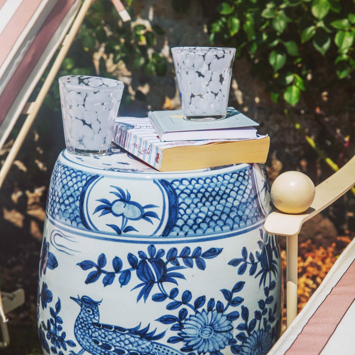 Sgabello in ceramica blu Chinoiserie