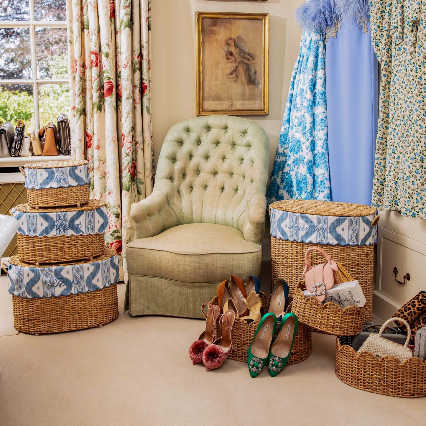Cesto in rattan Isabella con fodera in ikat (extra piccolo)