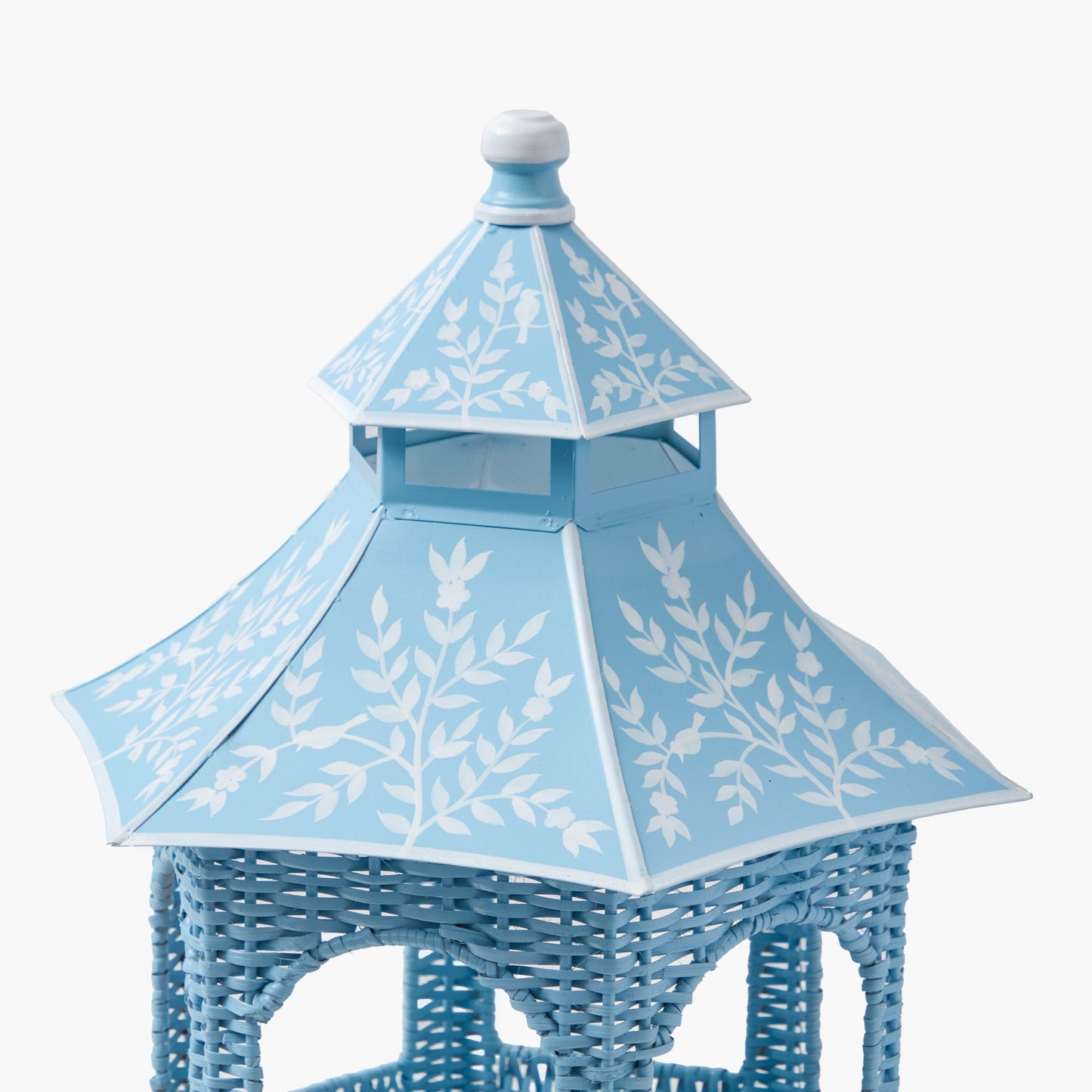 Supporto a pagoda a due livelli in rattan e tole blu