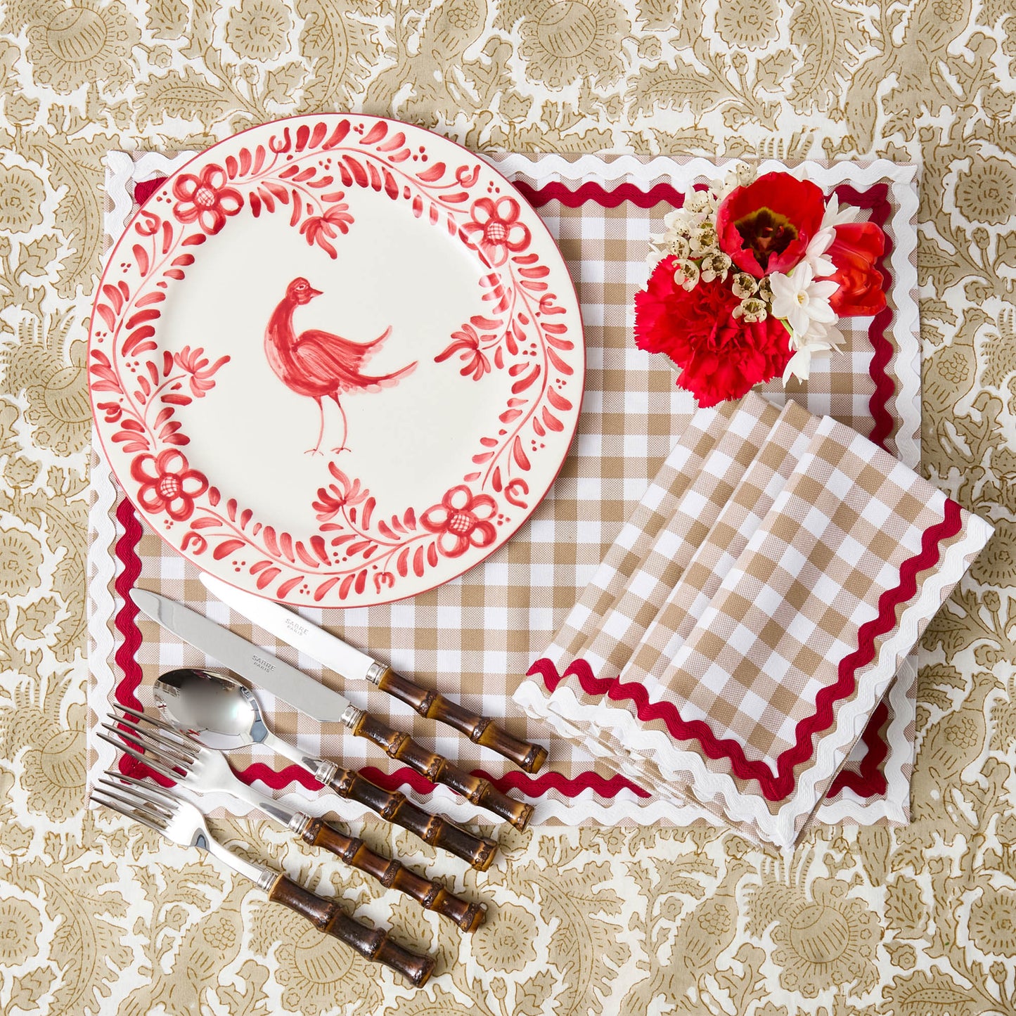 Tovagliette Rossina Putty Gingham e rosse (set da 4)
