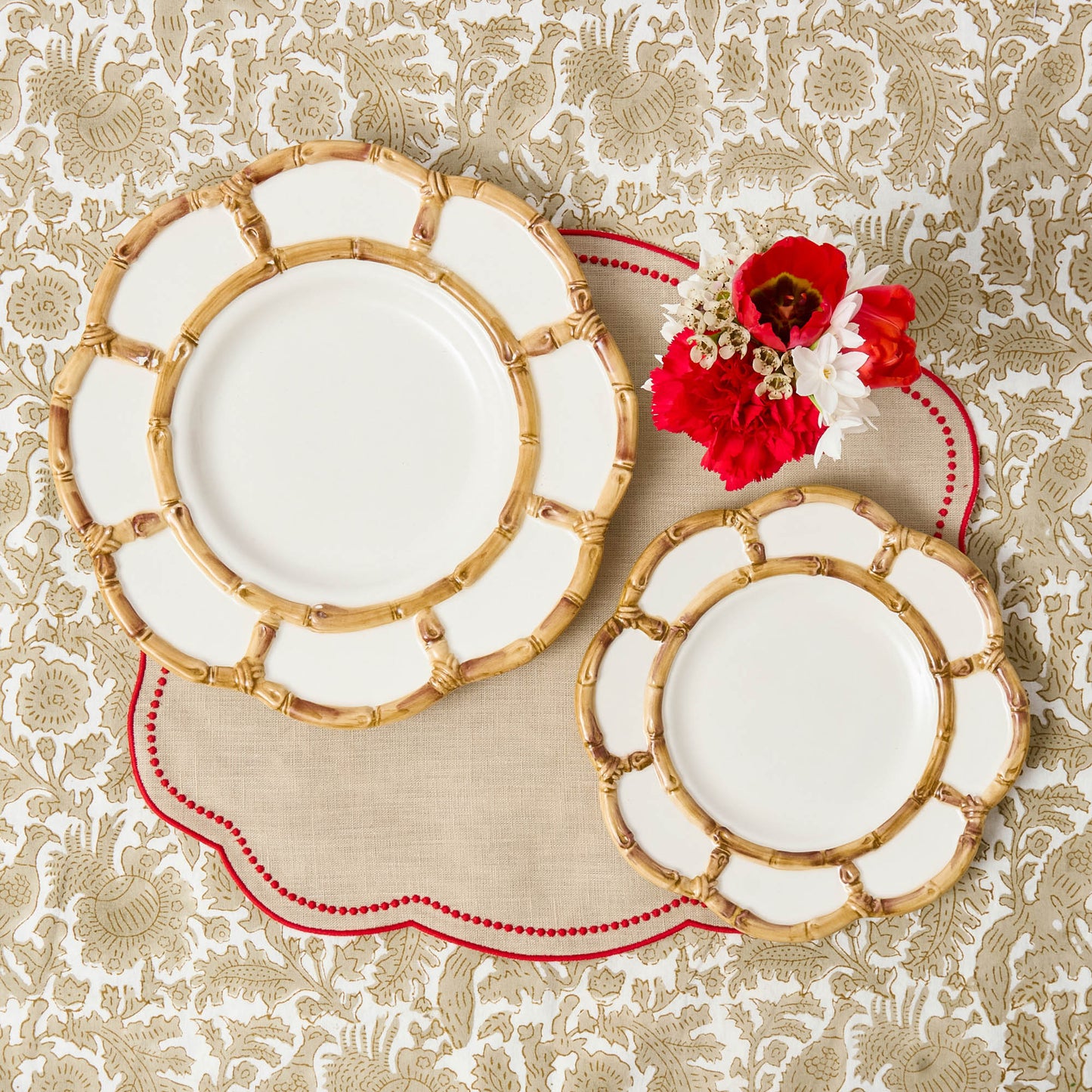 Tovagliette Eloise Putty e lino rosso (set da 4)