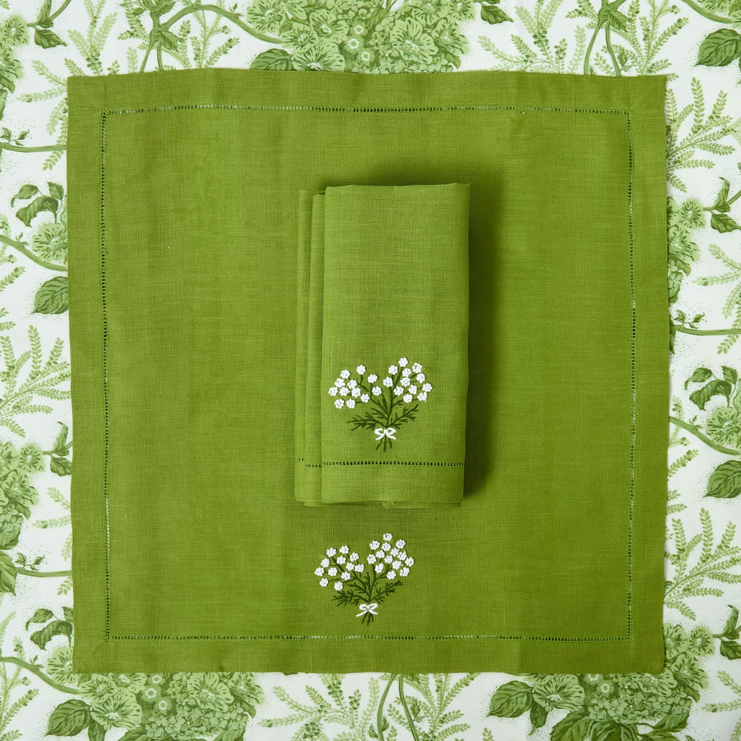 Tovaglioli di lino verde ortensia (set da 4)