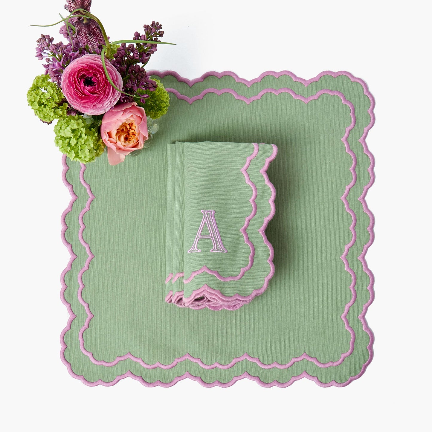 Tovaglioli Lily Soft verdi e rosa (set da 4)
