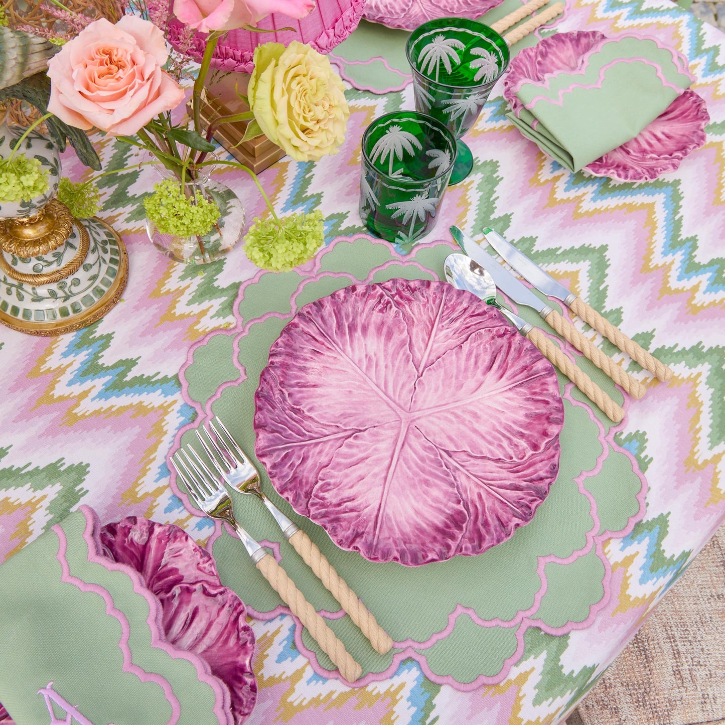 Tovagliette Lily Soft verdi e rosa (set da 4)