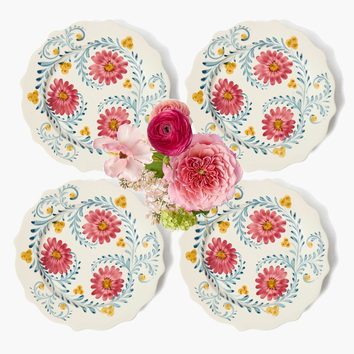 Piatti da portata con fiori rosa (set da 4)