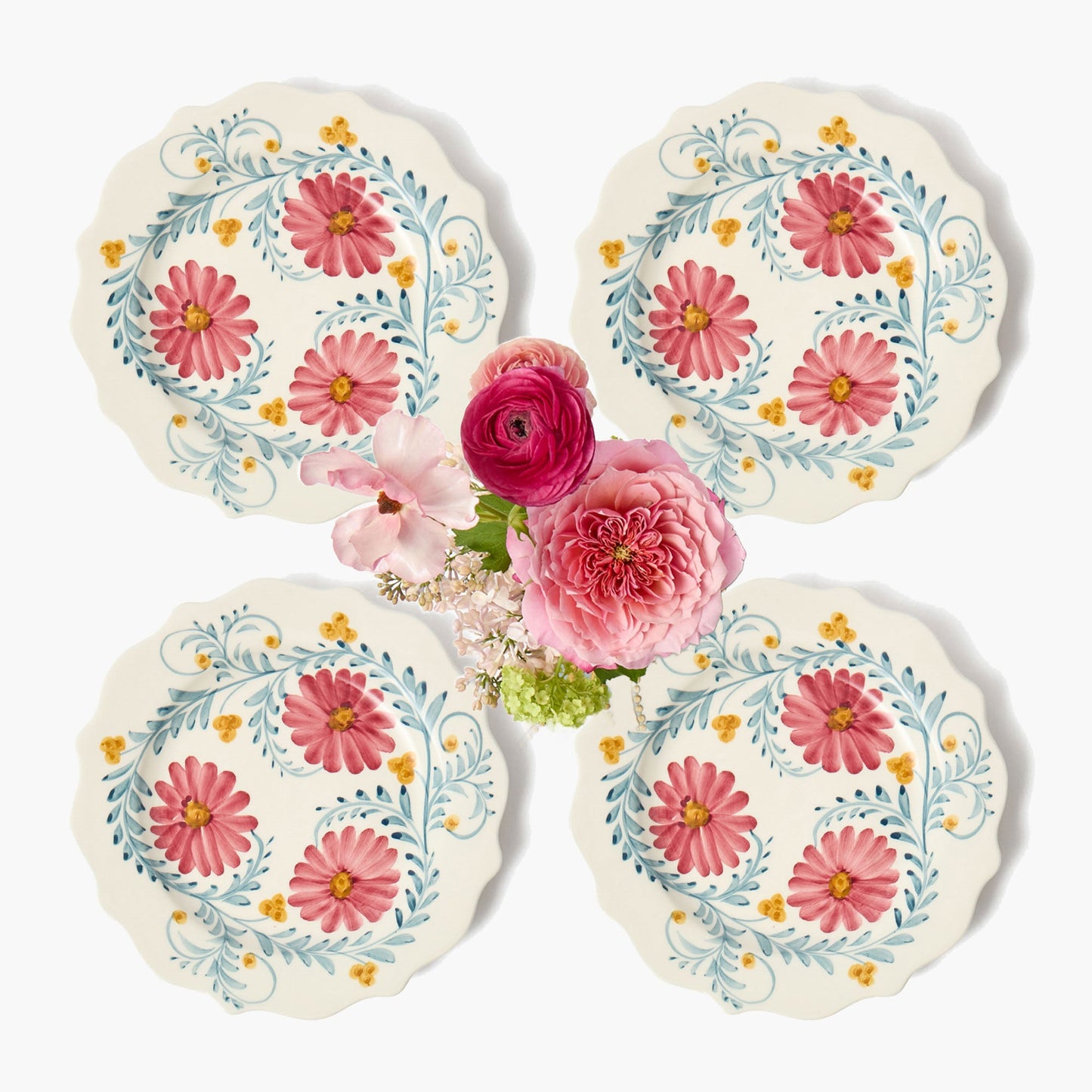 Piattini per antipasti con fiori rosa (set da 4)