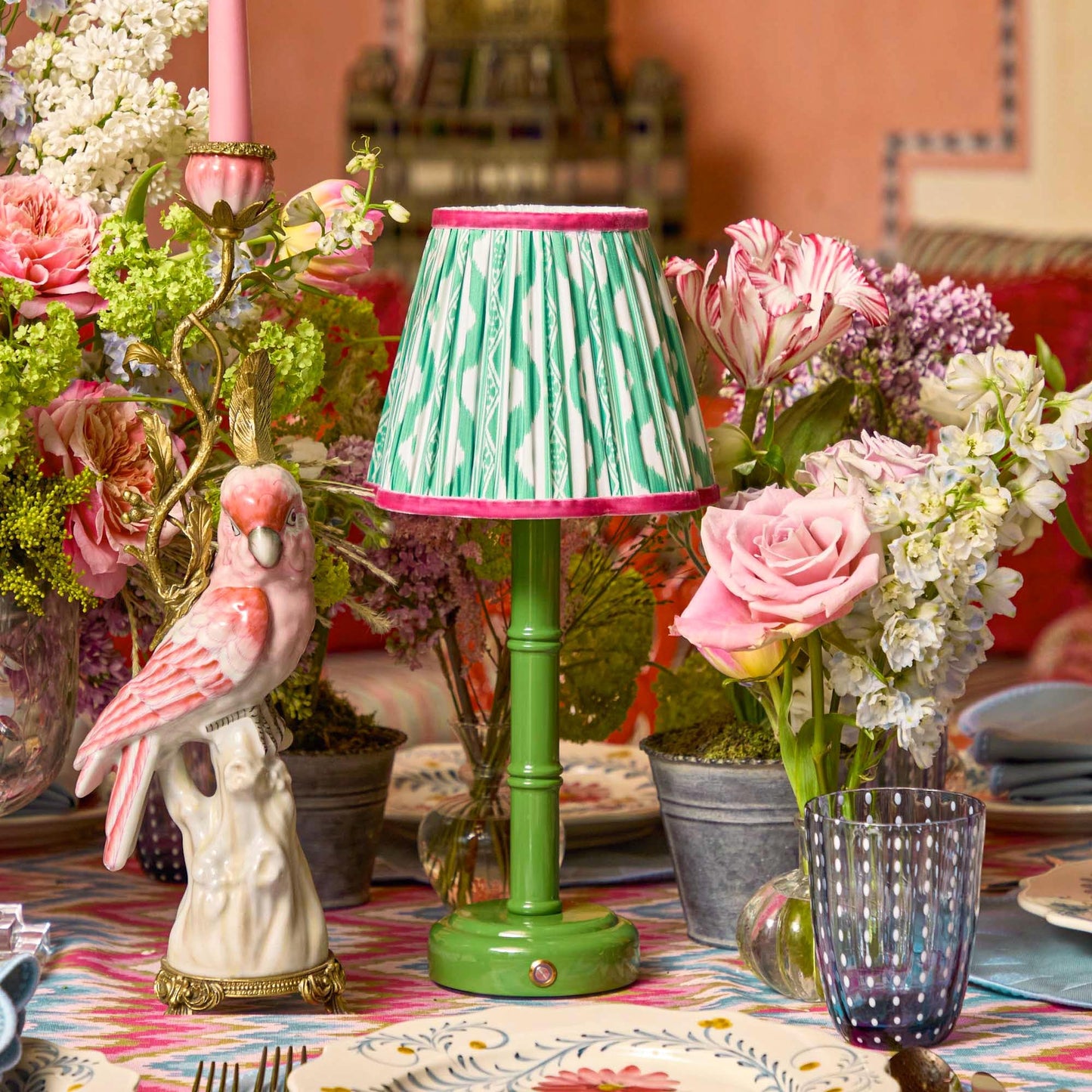 Paralume Ikat verde e lampone (18 cm)