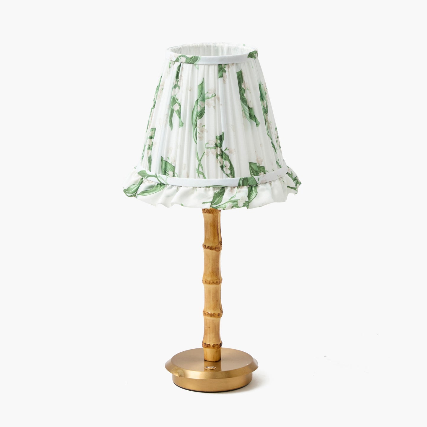Lampada ricaricabile in bambù con paralume a balze con motivo mughetto (18 cm)