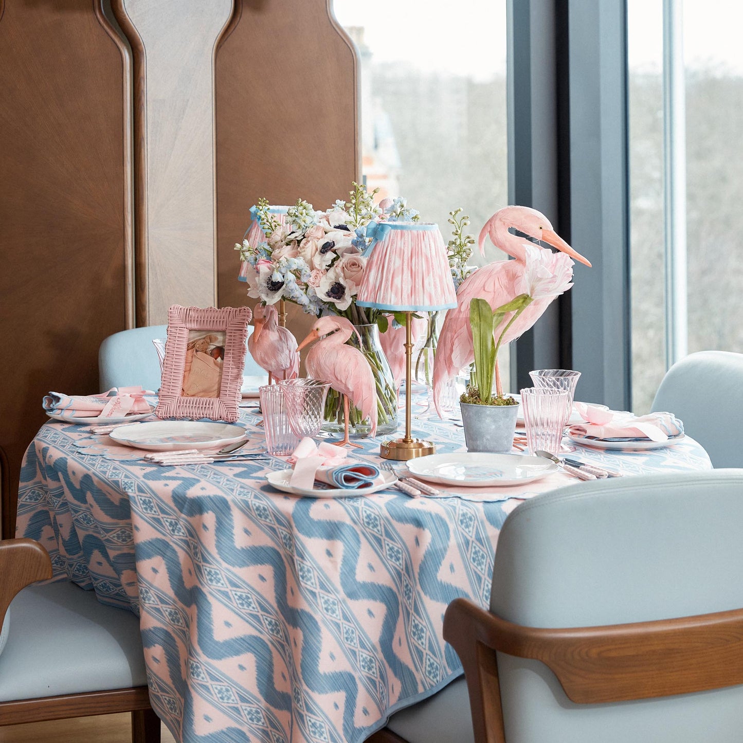 Paralume con fiocco Ikat rosa e blu (18 cm)