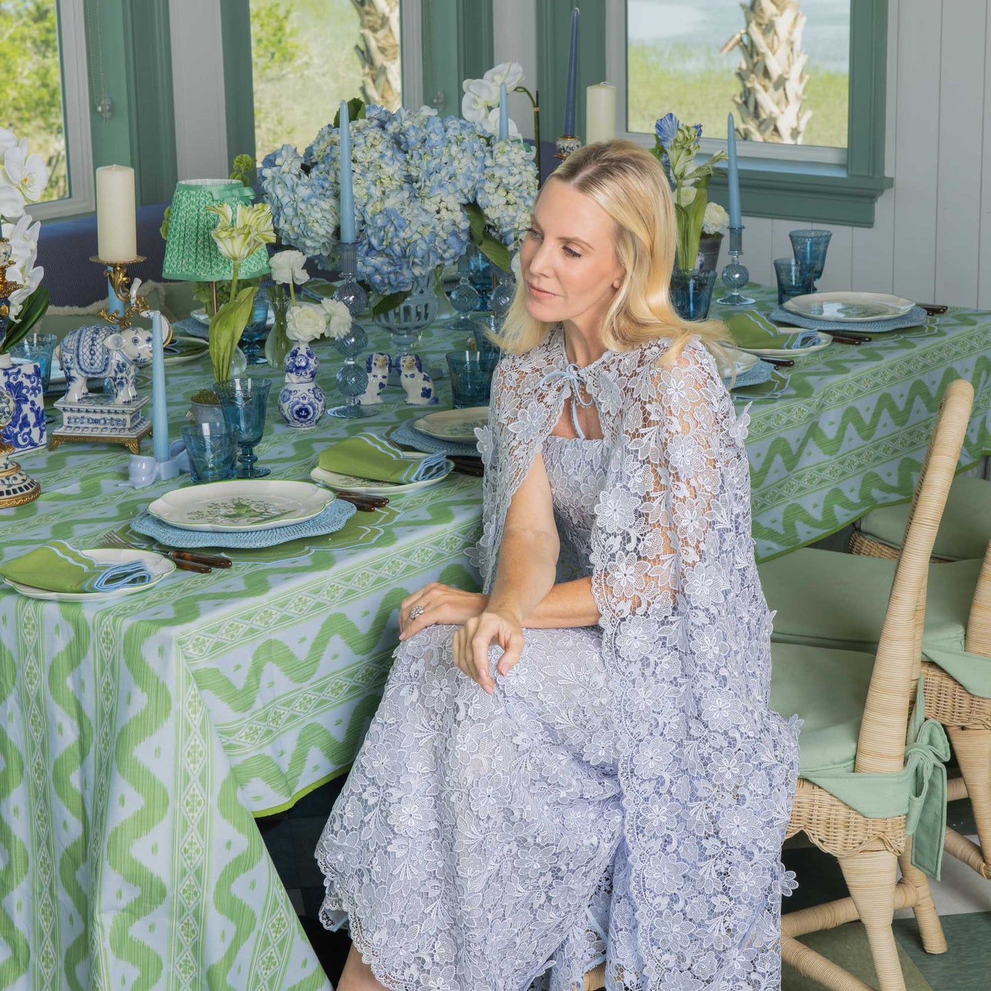 Tovaglia Ikat blu e verde