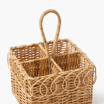 Cestino per posate in rattan intrecciato