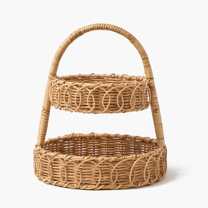Piccolo supporto a due livelli in rattan